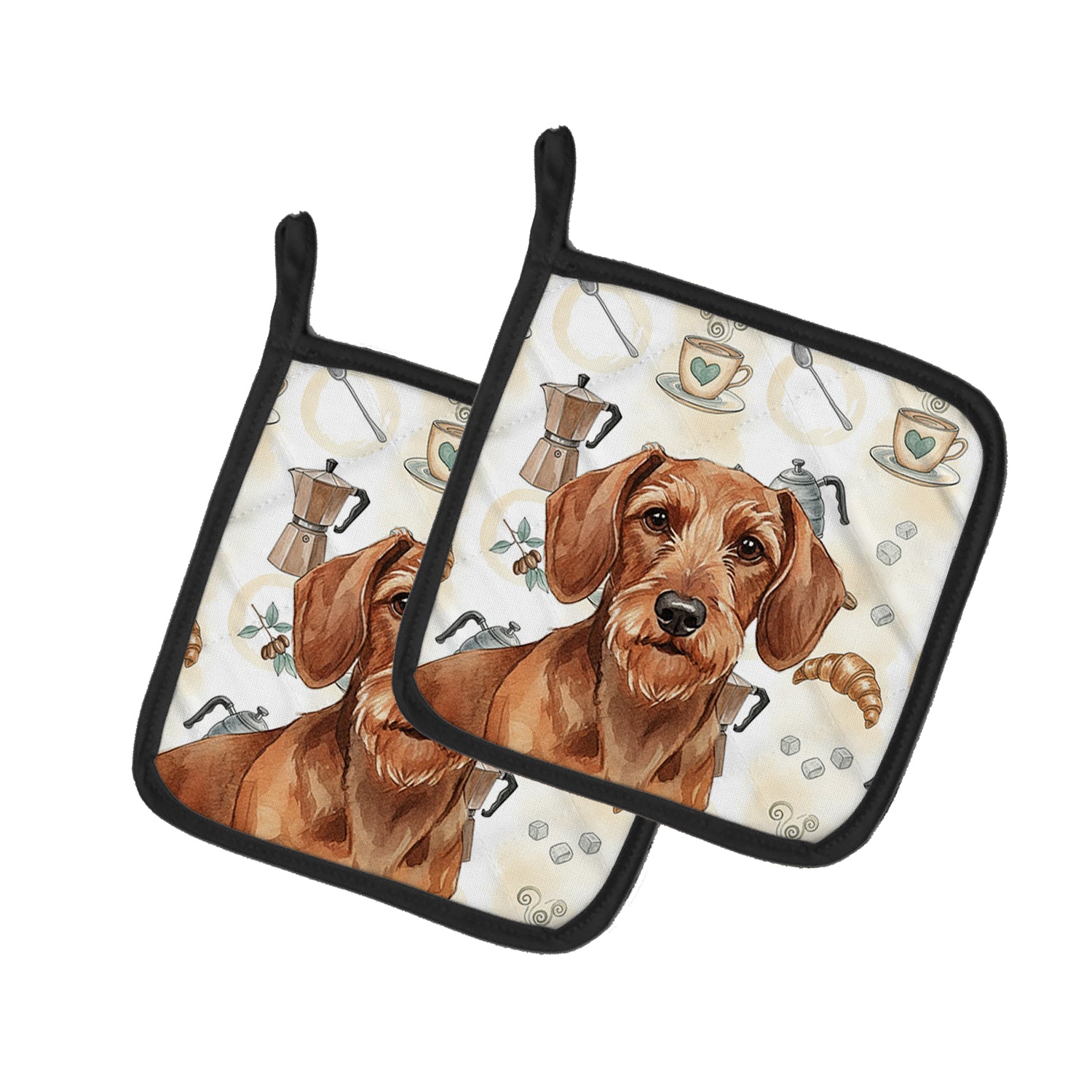 Caroline's Treasures Wirehaired Red Dachshund Coffee Bar Pair of Pot Holders