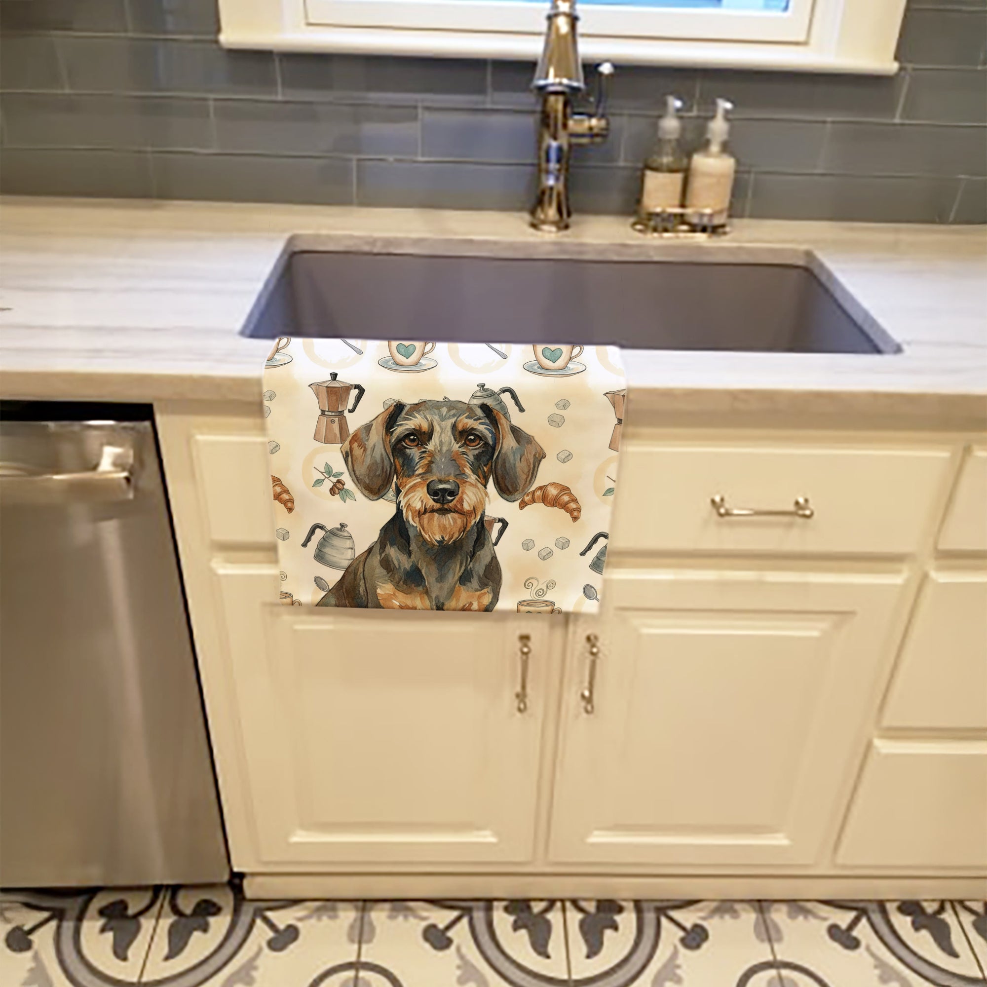 Caroline's Treasures Wirehaired Wild Boar Dachshund Coffee Bar Kitchen Towel