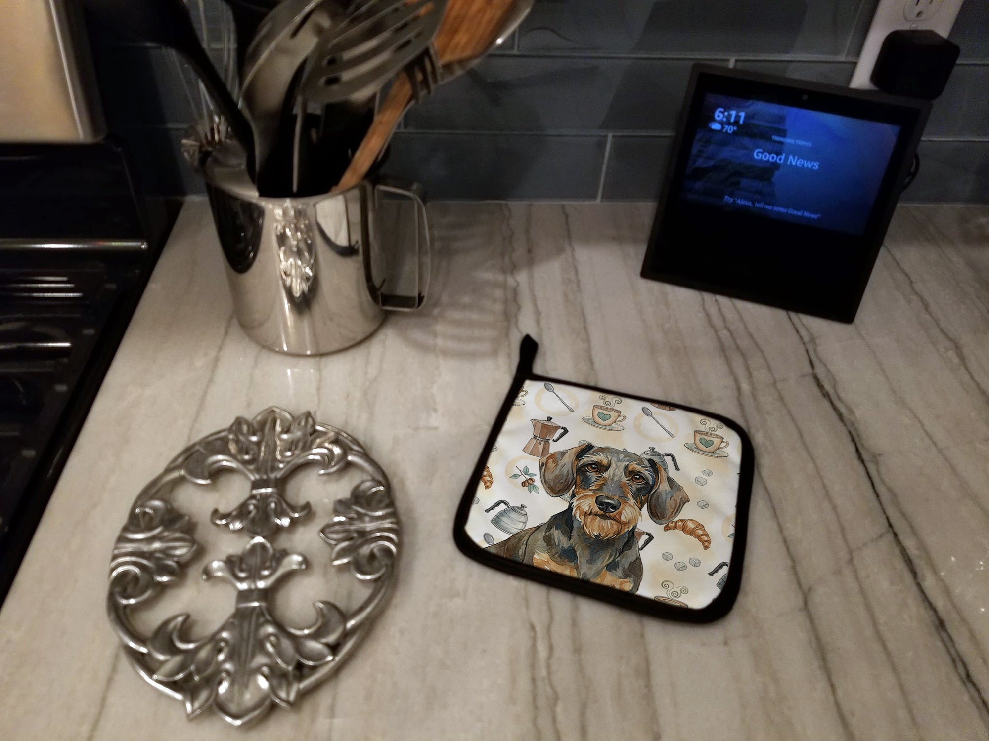 Caroline's Treasures Wirehaired Wild Boar Dachshund Coffee Bar Pair of Pot Holders