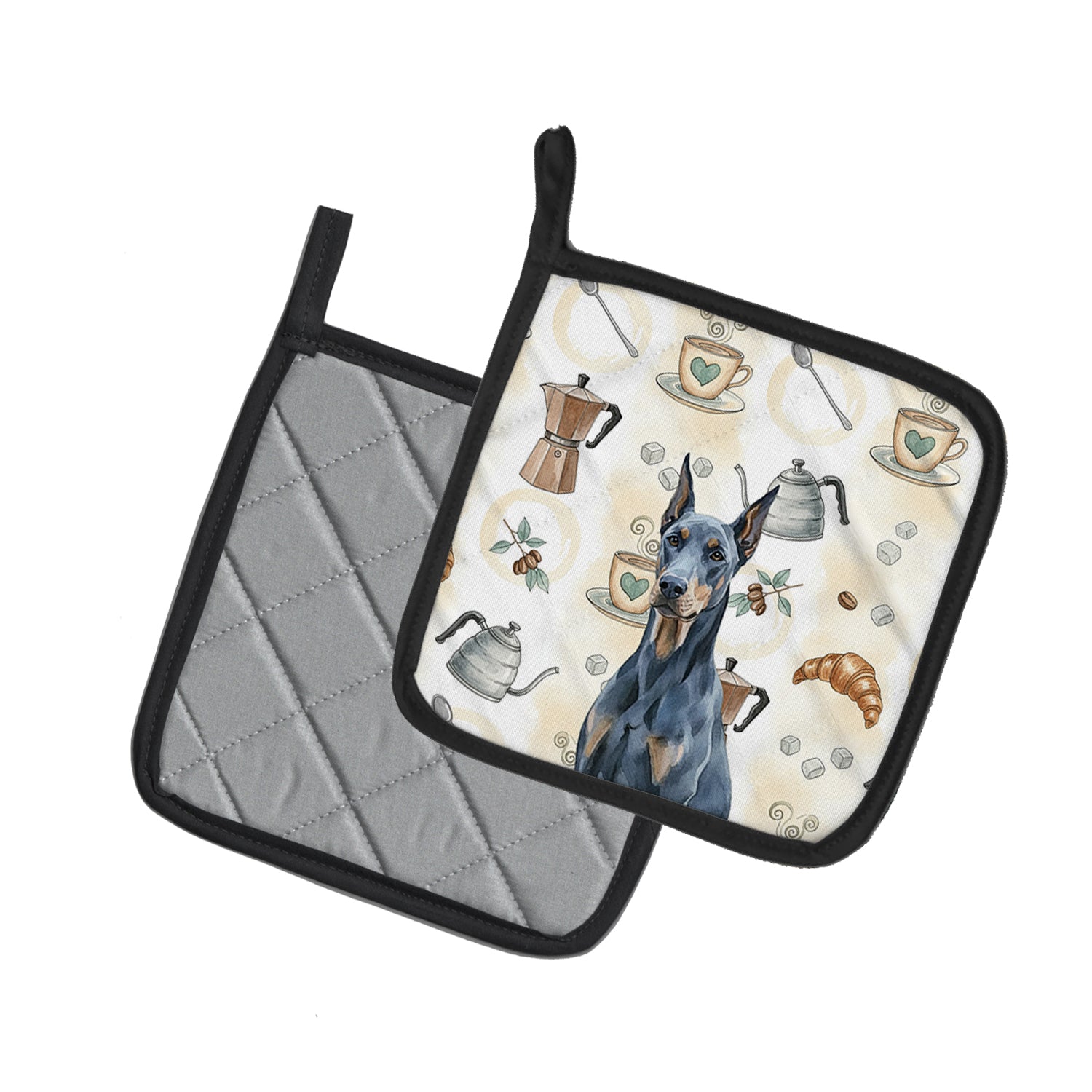 Caroline's Treasures Blue Doberman Pinscher Coffee Bar Pair of Pot Holders