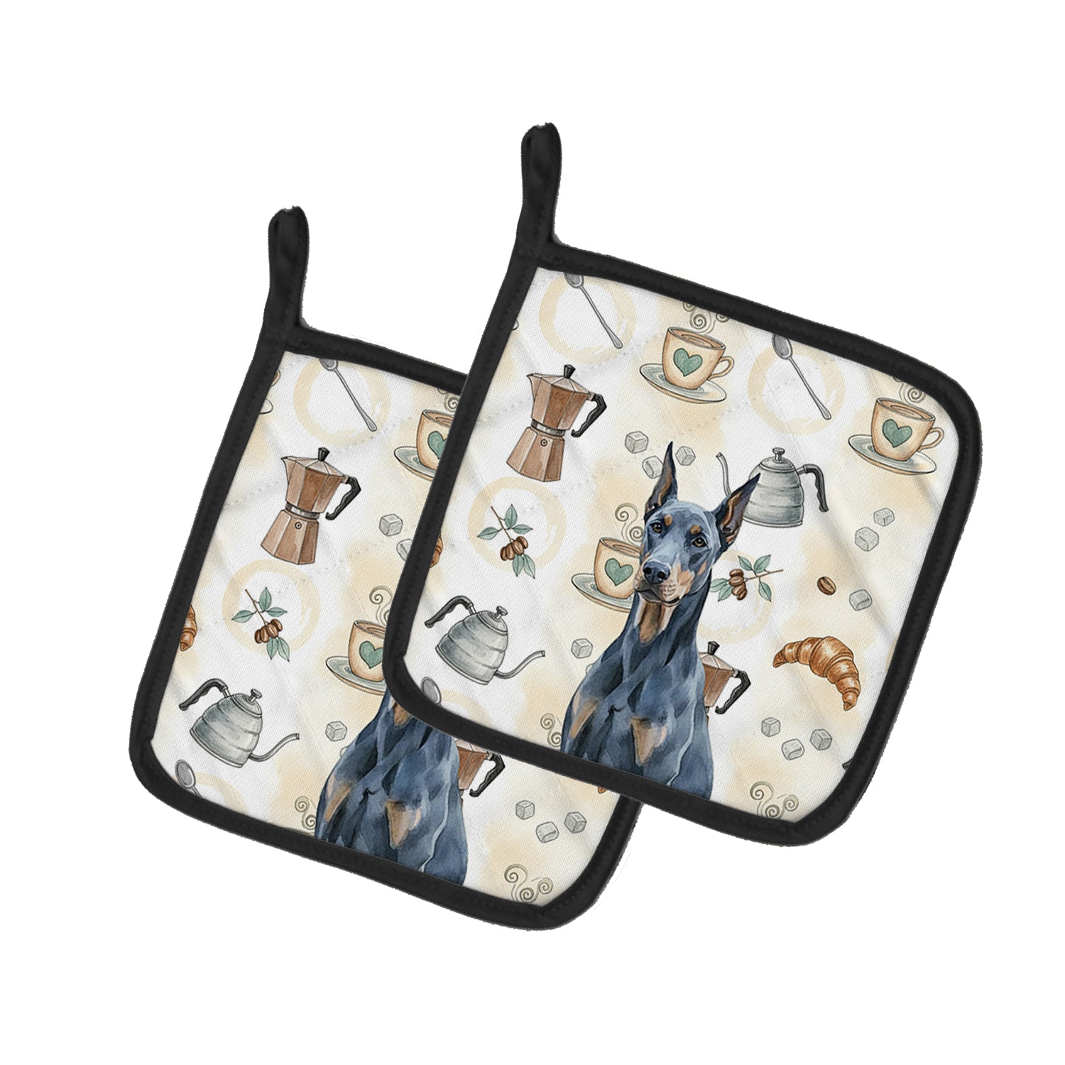 Caroline's Treasures Blue Doberman Pinscher Coffee Bar Pair of Pot Holders
