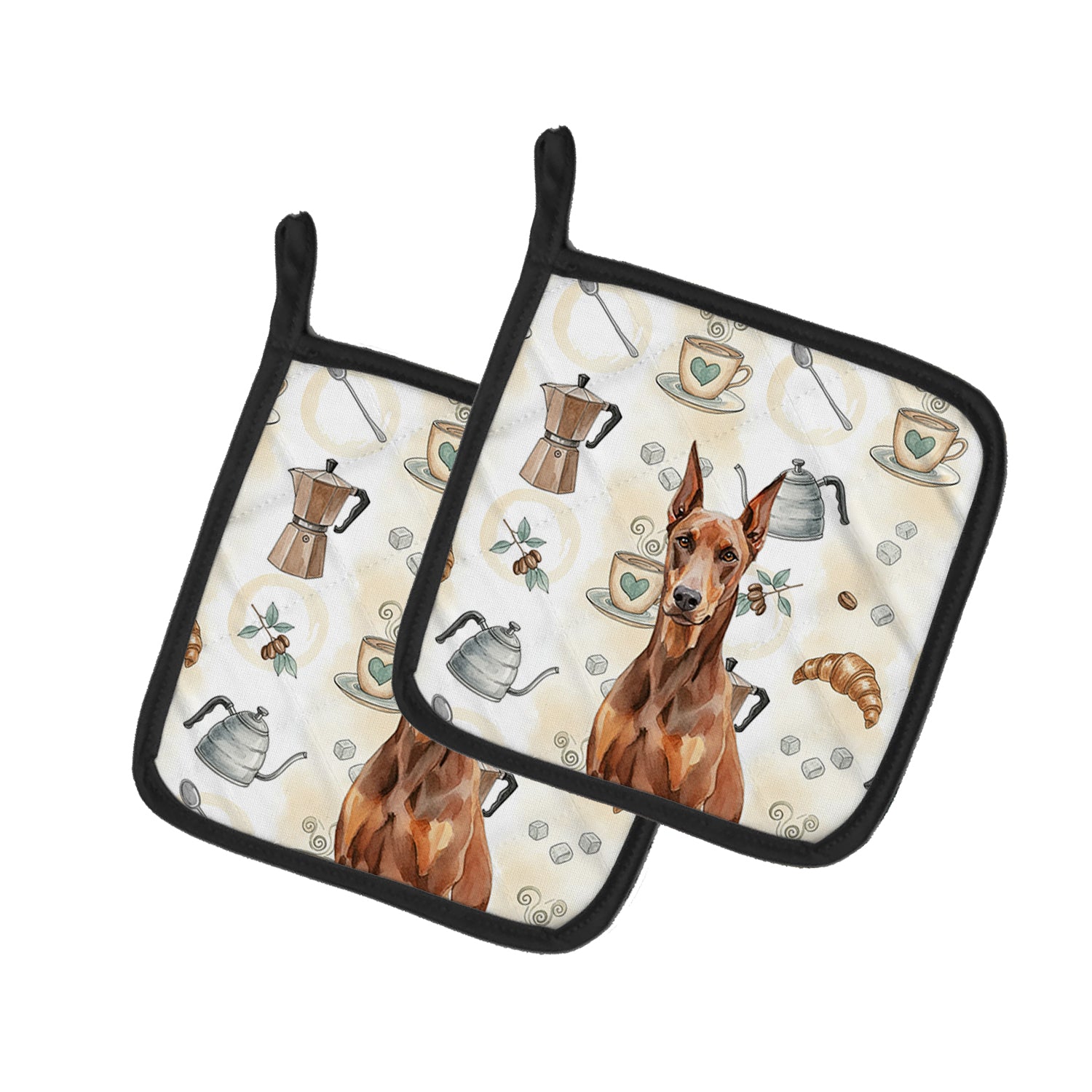 Caroline's Treasures Red Doberman Pinscher Coffee Bar Pair of Pot Holders