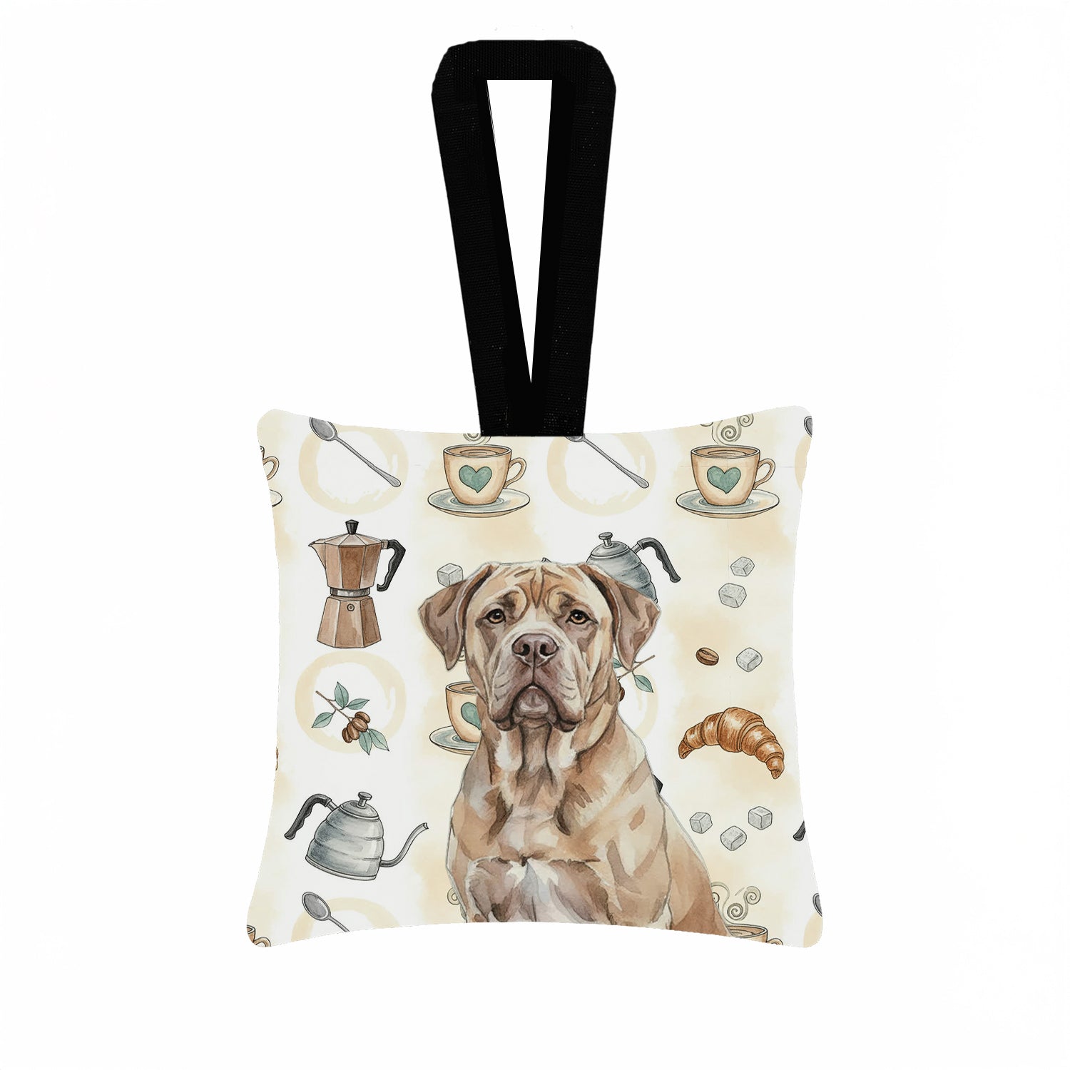 Caroline's Treasures Isabella Dogue de Bordeaux Coffee Bar Hanging Square Fabric Ornament 3.5 × 3.5