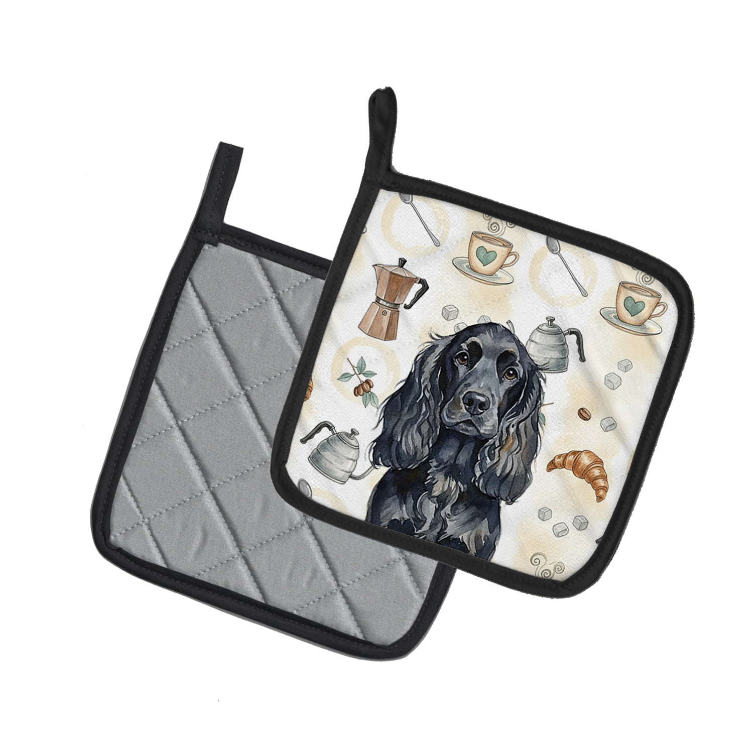 Caroline's Treasures Black English Cocker Spaniel Coffee Bar Pair of Pot Holders