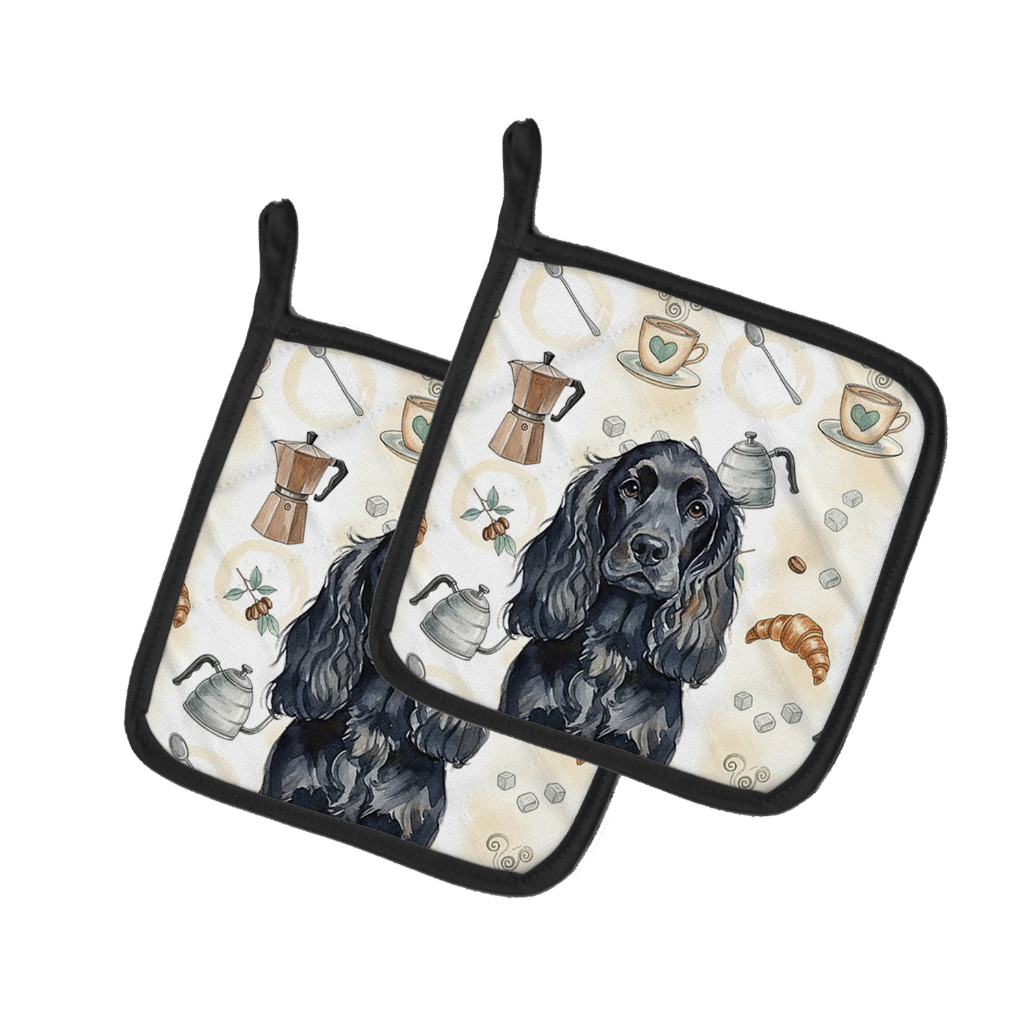 Caroline's Treasures Black English Cocker Spaniel Coffee Bar Pair of Pot Holders