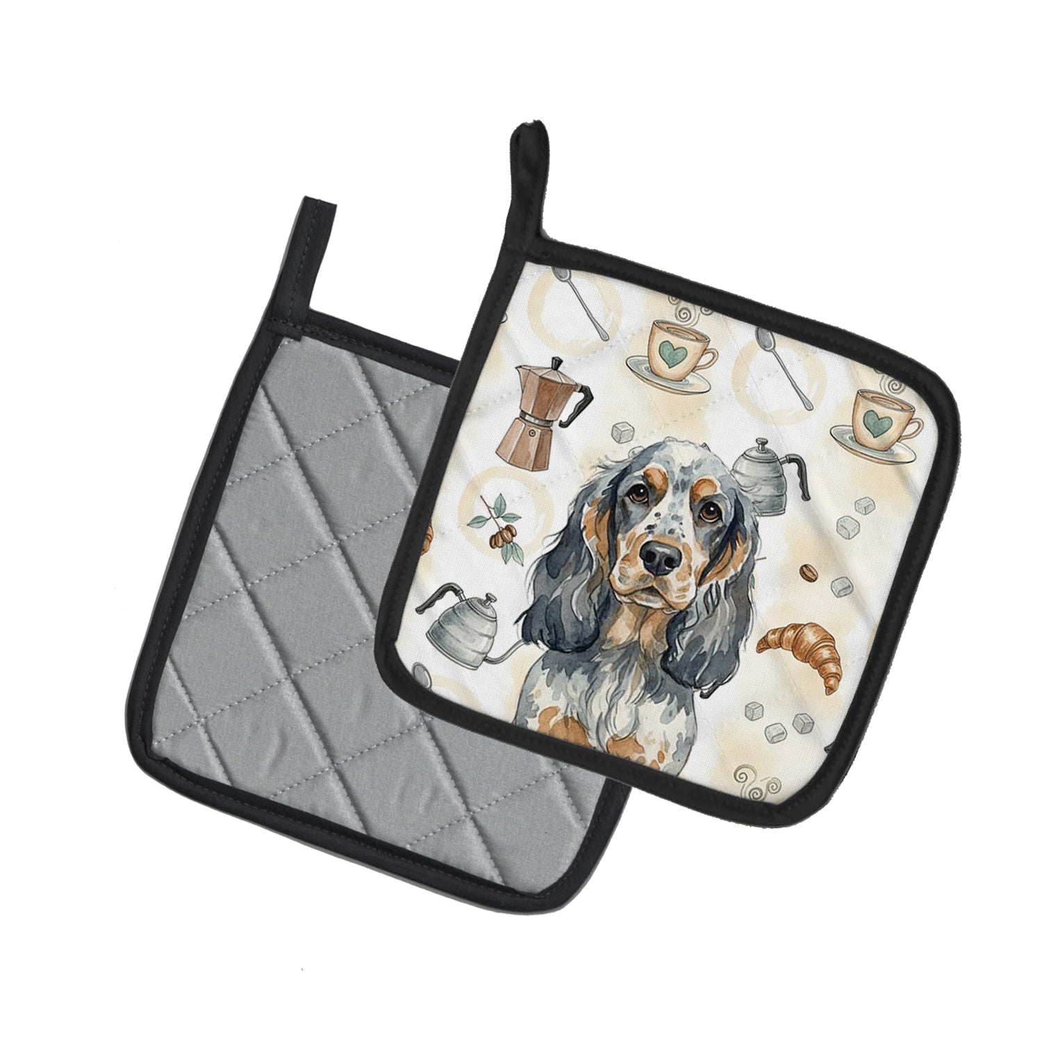 Caroline's Treasures Blue Roan & Tan English Cocker Spaniel Coffee Bar Pair of Pot Holders