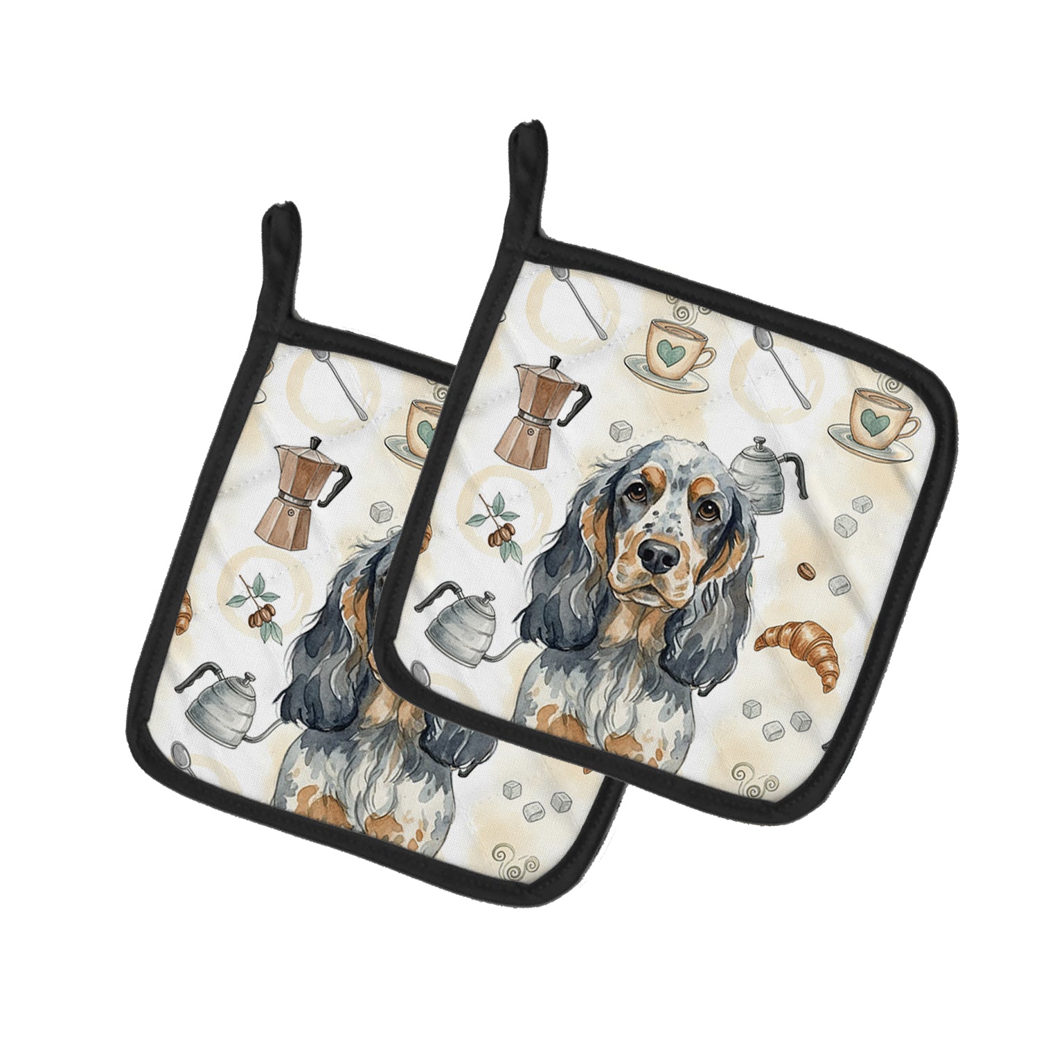 Caroline's Treasures Blue Roan & Tan English Cocker Spaniel Coffee Bar Pair of Pot Holders