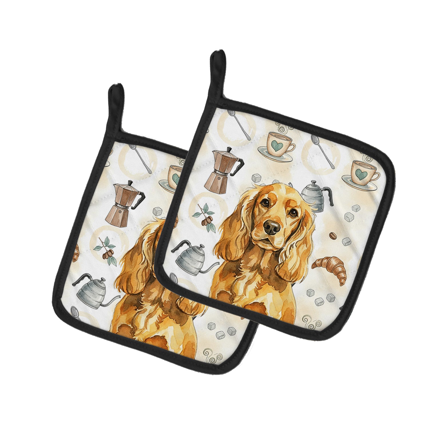Caroline's Treasures Golden English Cocker Spaniel Coffee Bar Pair of Pot Holders