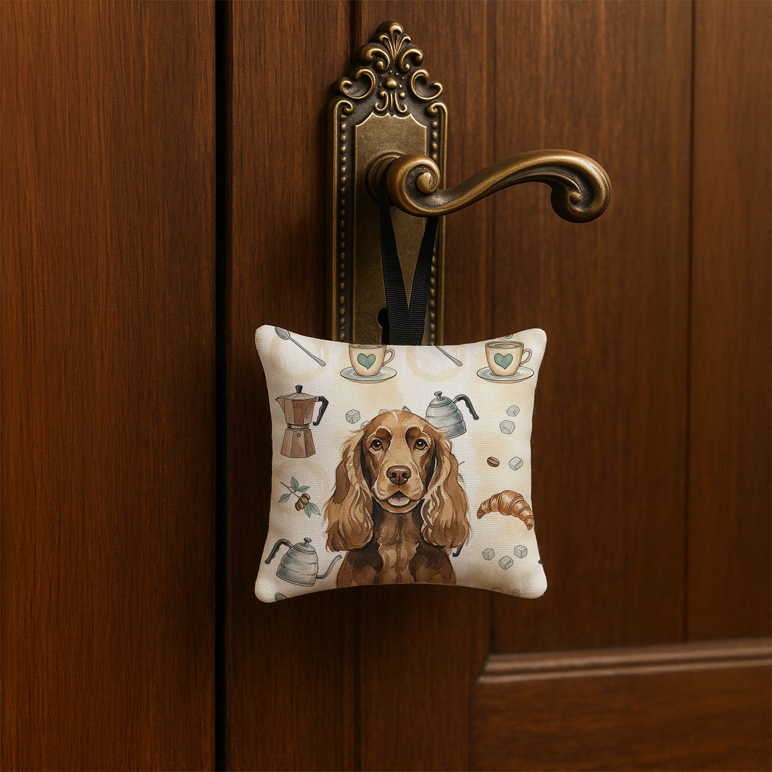 Caroline's Treasures Liver English Cocker Spaniel Coffee Bar Hanging Square Fabric Ornament 3.5 × 3.5