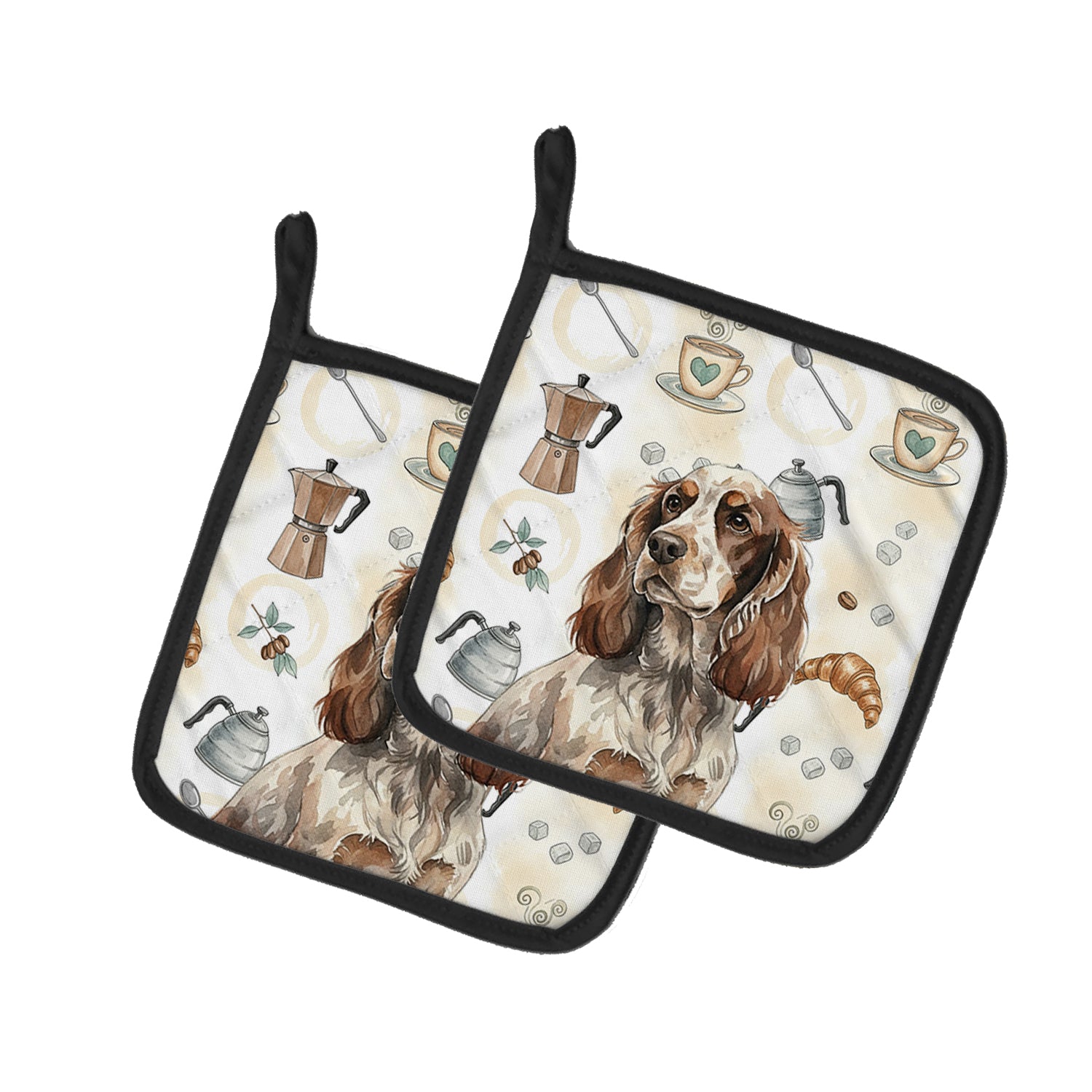 Caroline's Treasures Liver Roan English Cocker Spaniel Coffee Bar Pair of Pot Holders