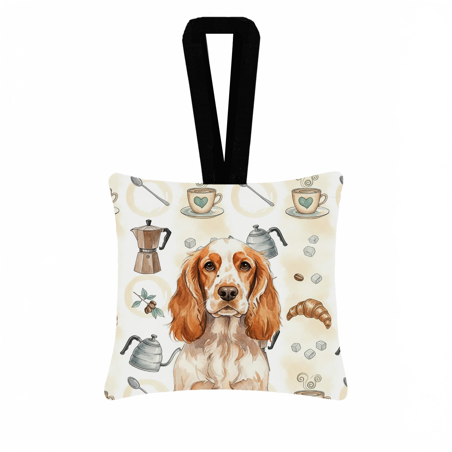Caroline's Treasures Orange Roan English Cocker Spaniel Coffee Bar Hanging Square Fabric Ornament 3.5 × 3.5
