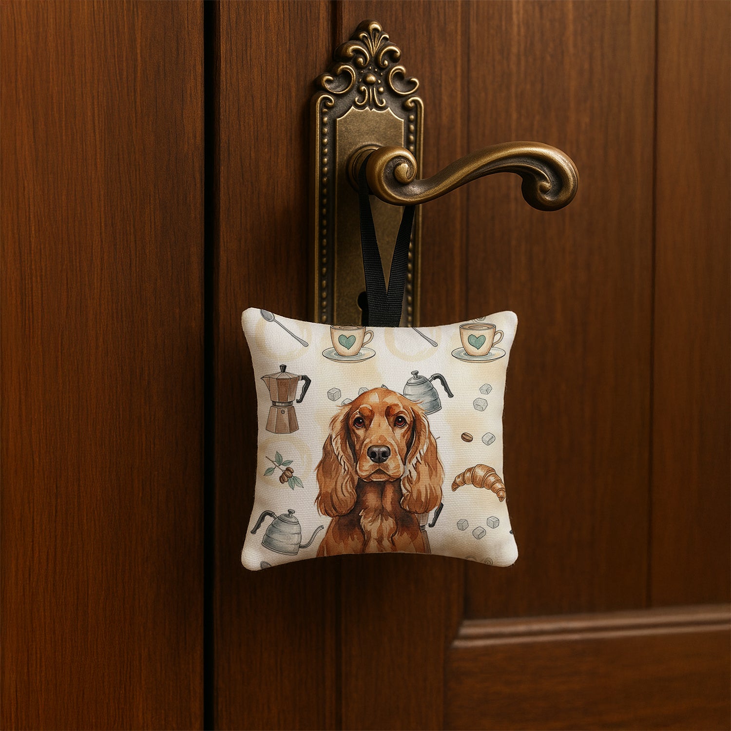 Caroline's Treasures Red English Cocker Spaniel Coffee Bar Hanging Square Fabric Ornament 3.5 × 3.5
