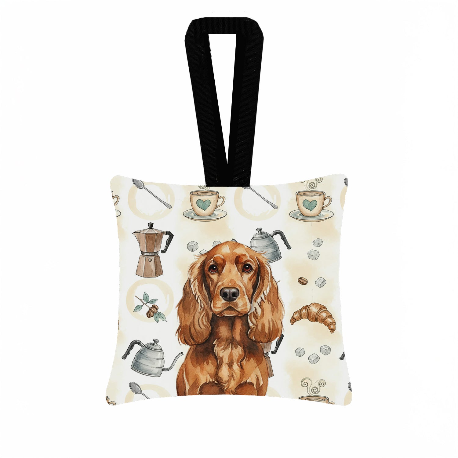 Caroline's Treasures Red English Cocker Spaniel Coffee Bar Hanging Square Fabric Ornament 3.5 × 3.5