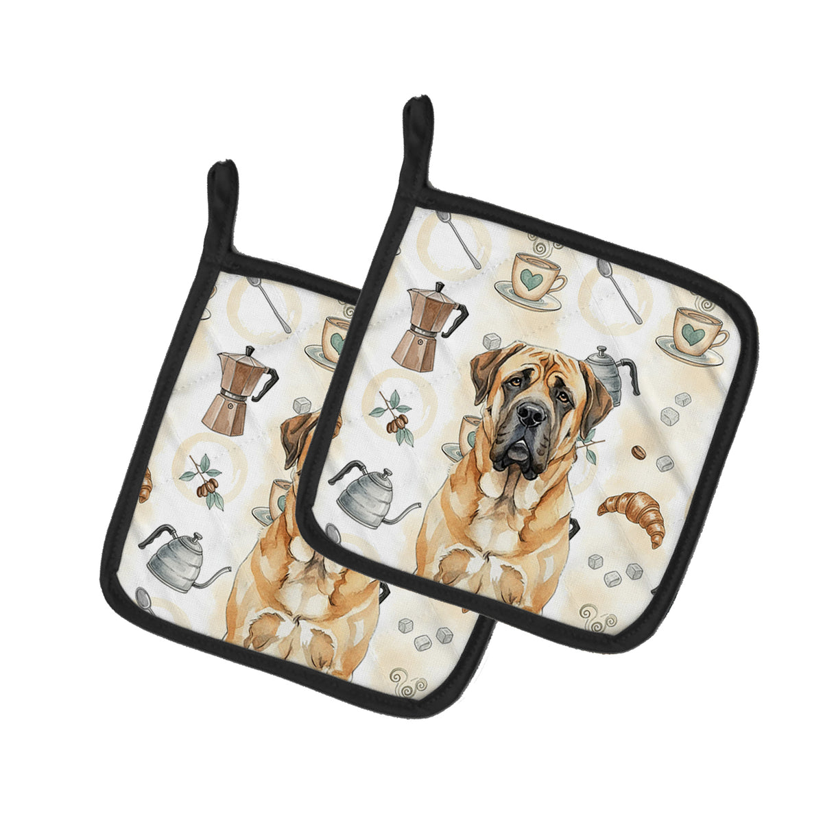 Caroline's Treasures Apricot English Mastiff Coffee Bar Pair of Pot Holders
