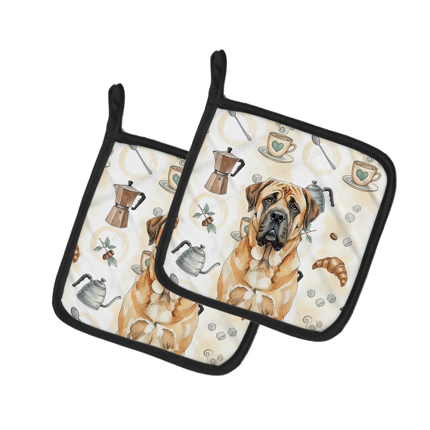 Caroline's Treasures Apricot English Mastiff Coffee Bar Pair of Pot Holders