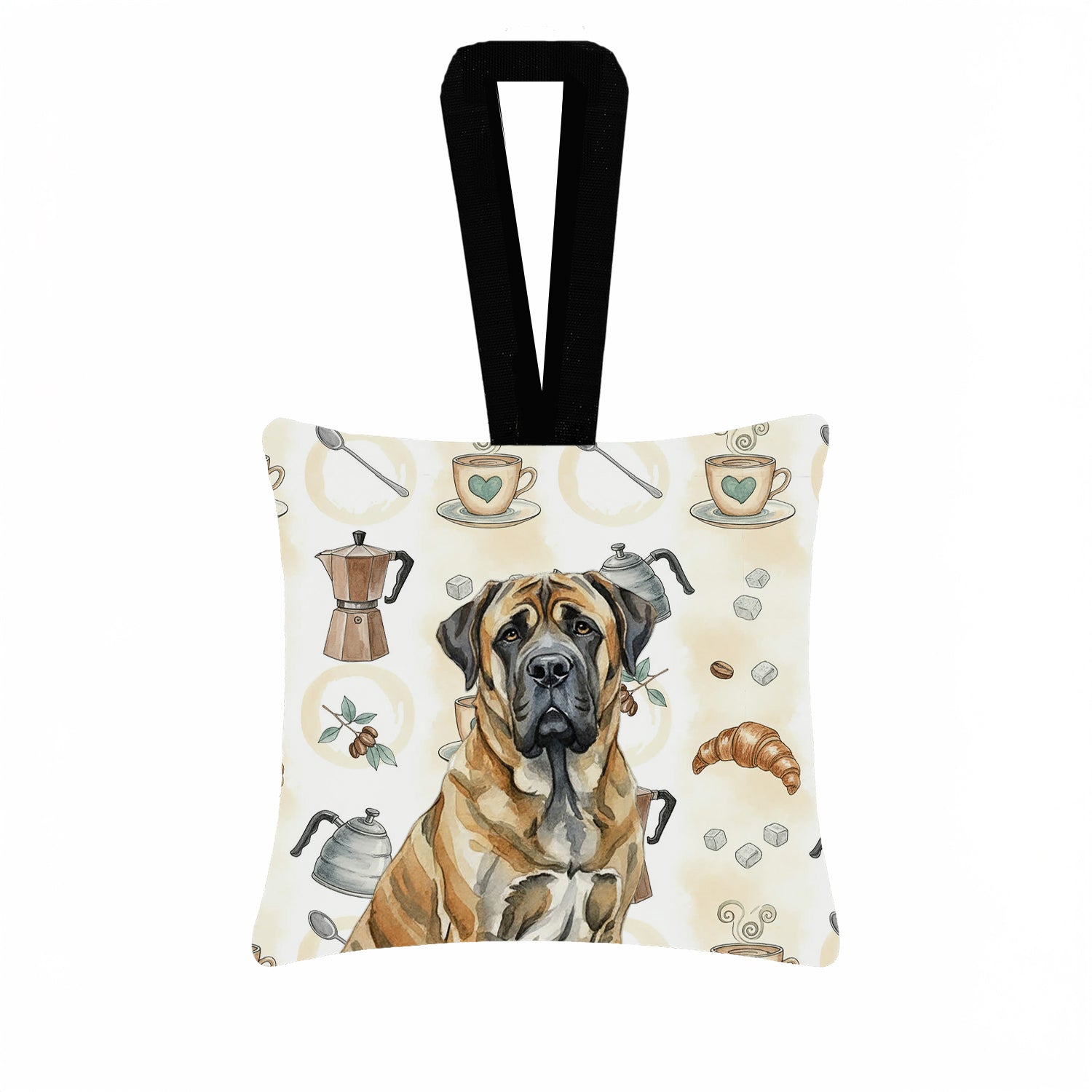 Caroline's Treasures Brindle English Mastiff Coffee Bar Hanging Square Fabric Ornament 3.5 × 3.5