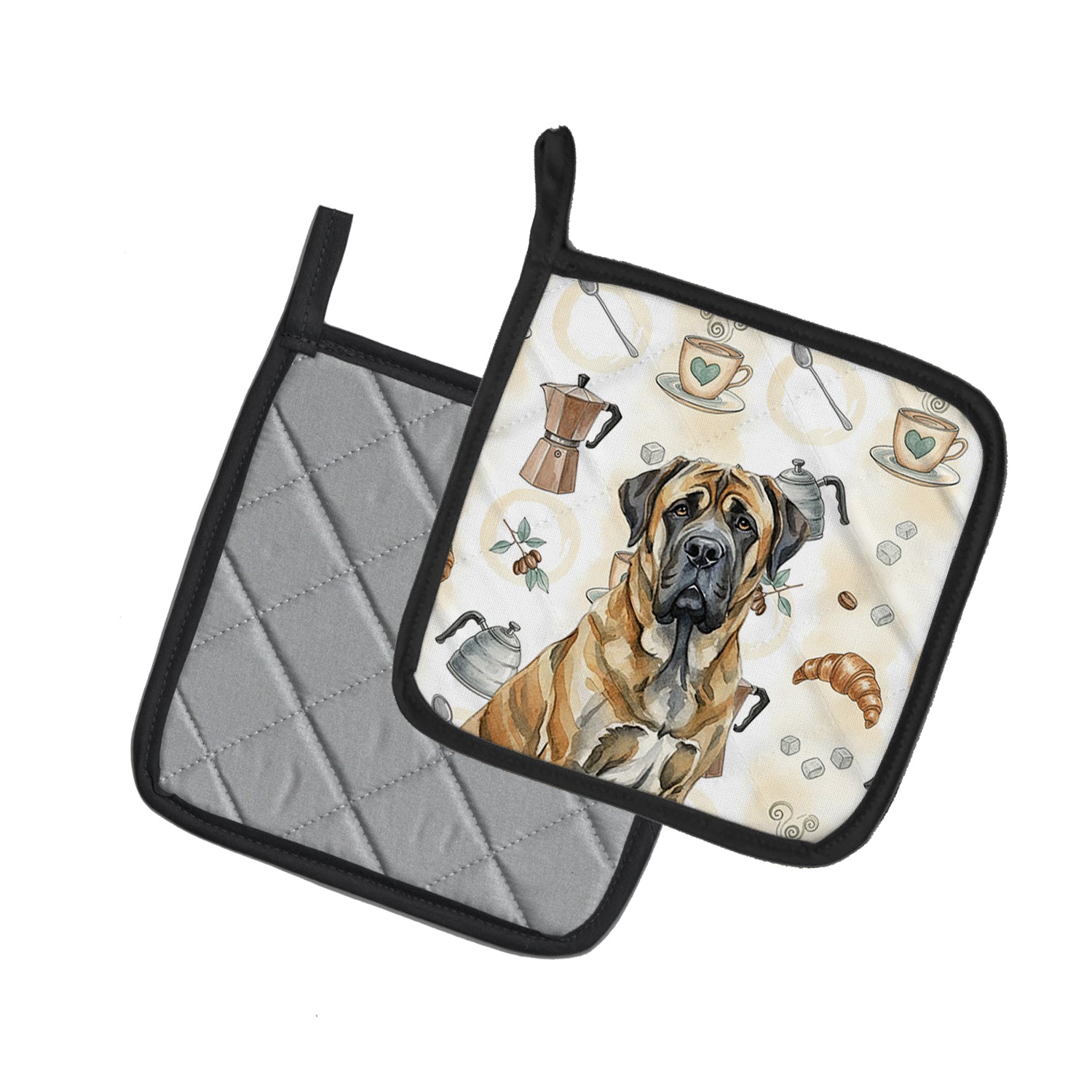 Caroline's Treasures Brindle English Mastiff Coffee Bar Pair of Pot Holders
