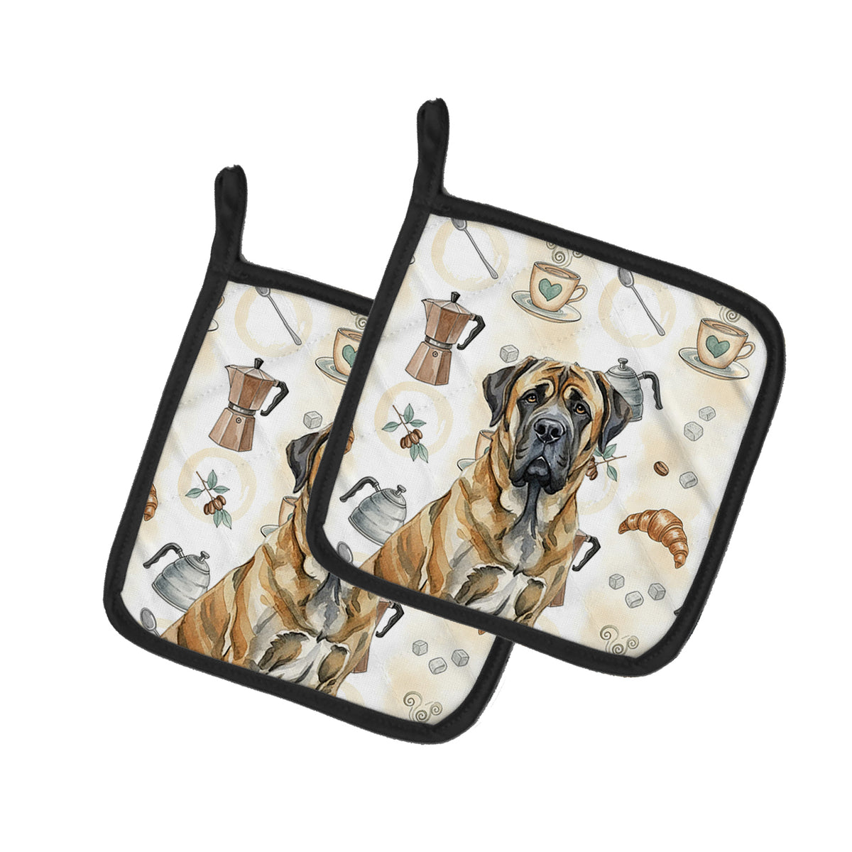 Caroline's Treasures Brindle English Mastiff Coffee Bar Pair of Pot Holders
