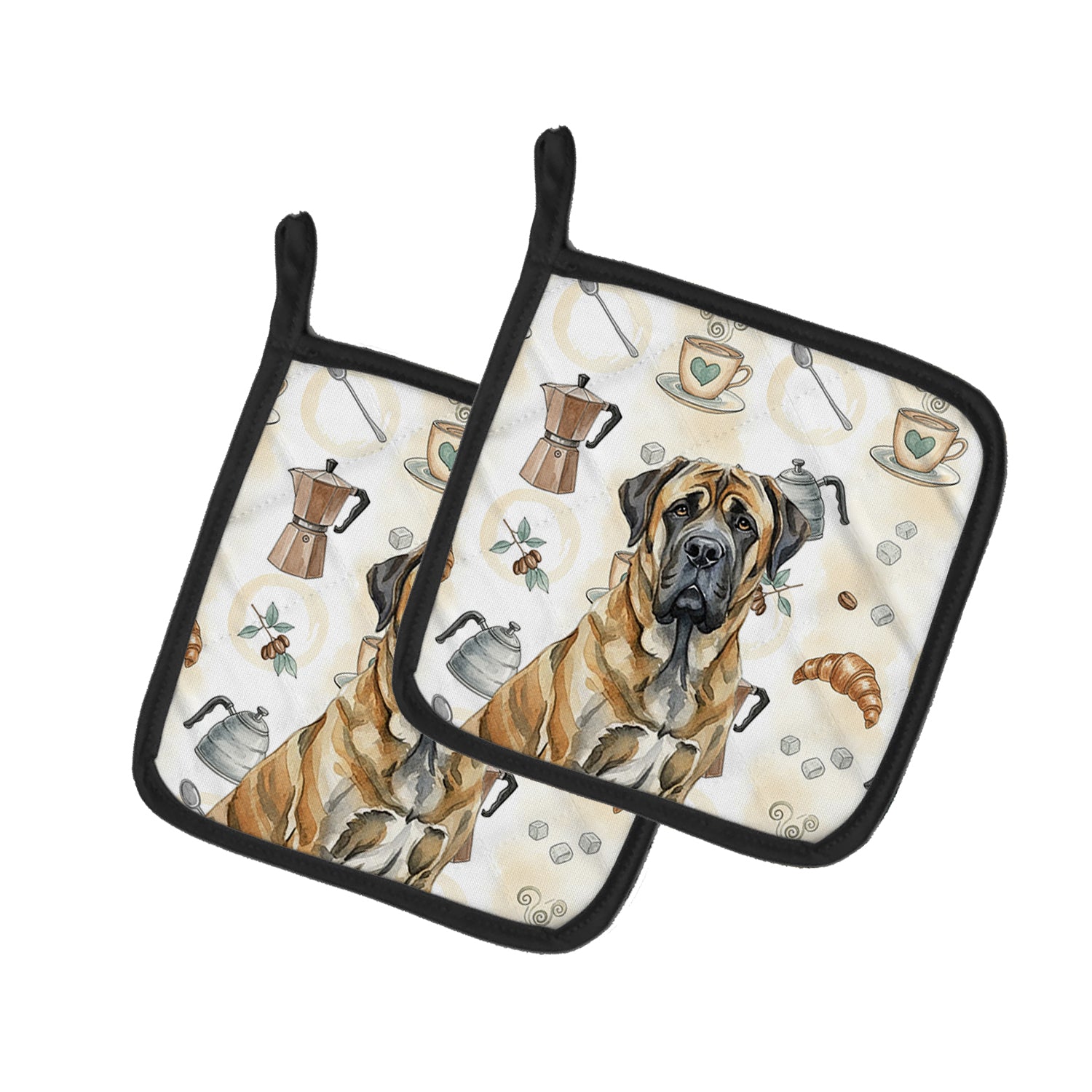 Caroline's Treasures Brindle English Mastiff Coffee Bar Pair of Pot Holders