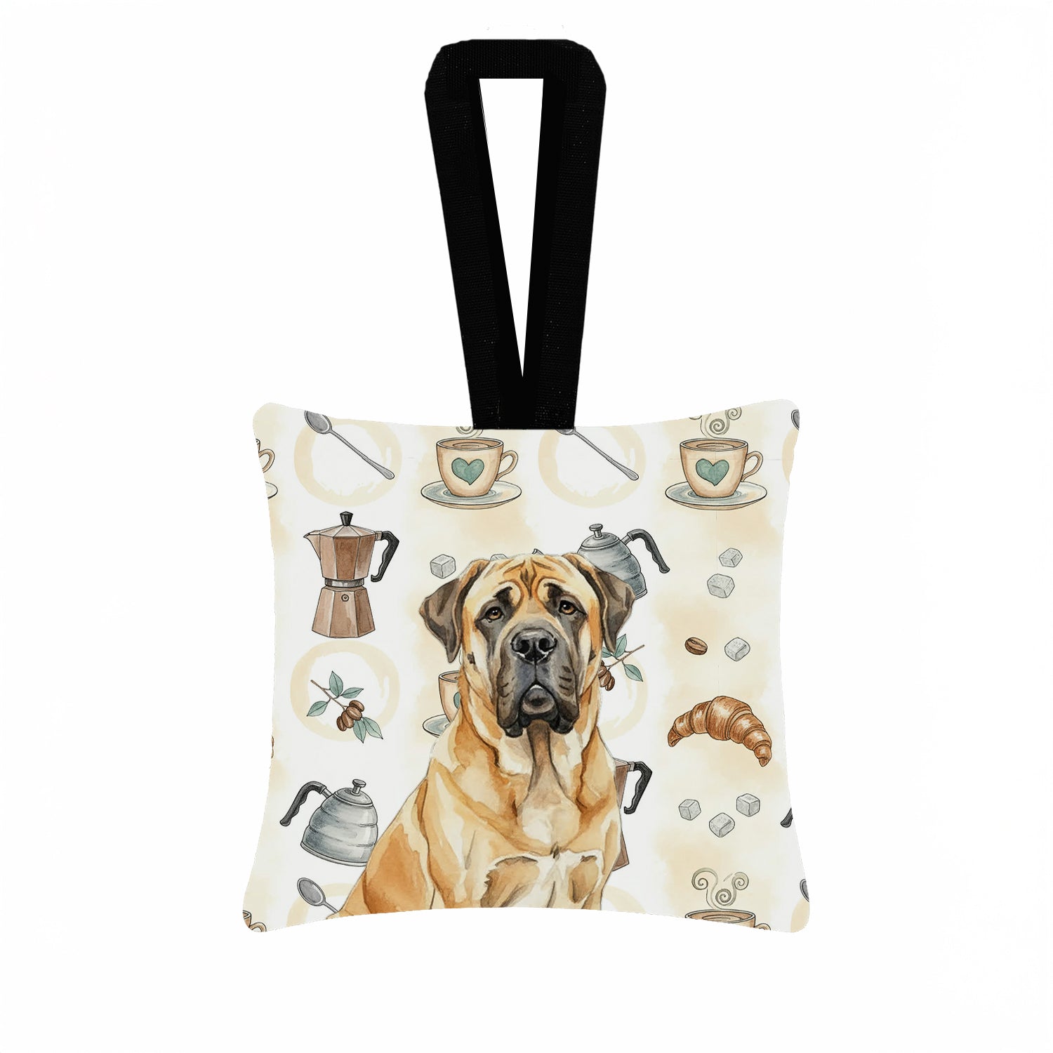 Caroline's Treasures Fawn English Mastiff Coffee Bar Hanging Square Fabric Ornament 3.5 × 3.5