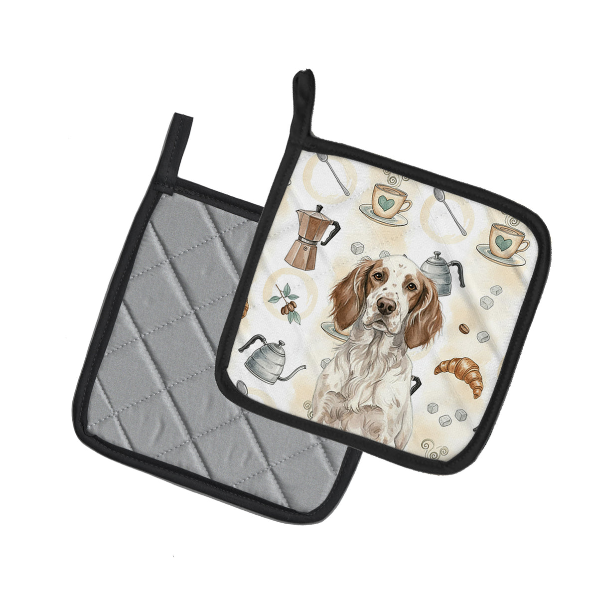 Caroline's Treasures Liver Belton English Setter Coffee Bar Pair of Pot Holders