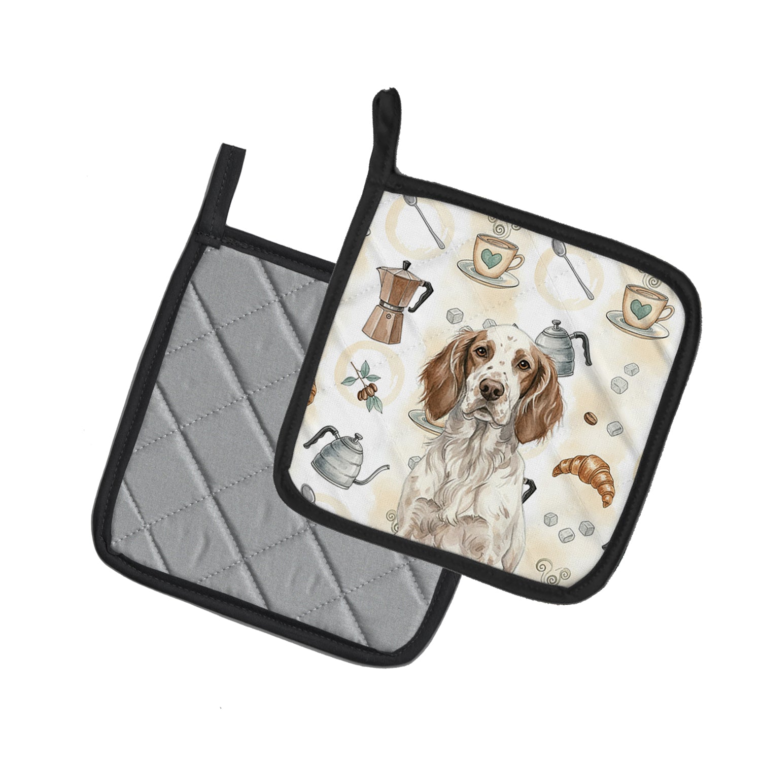 Caroline's Treasures Liver Belton English Setter Coffee Bar Pair of Pot Holders