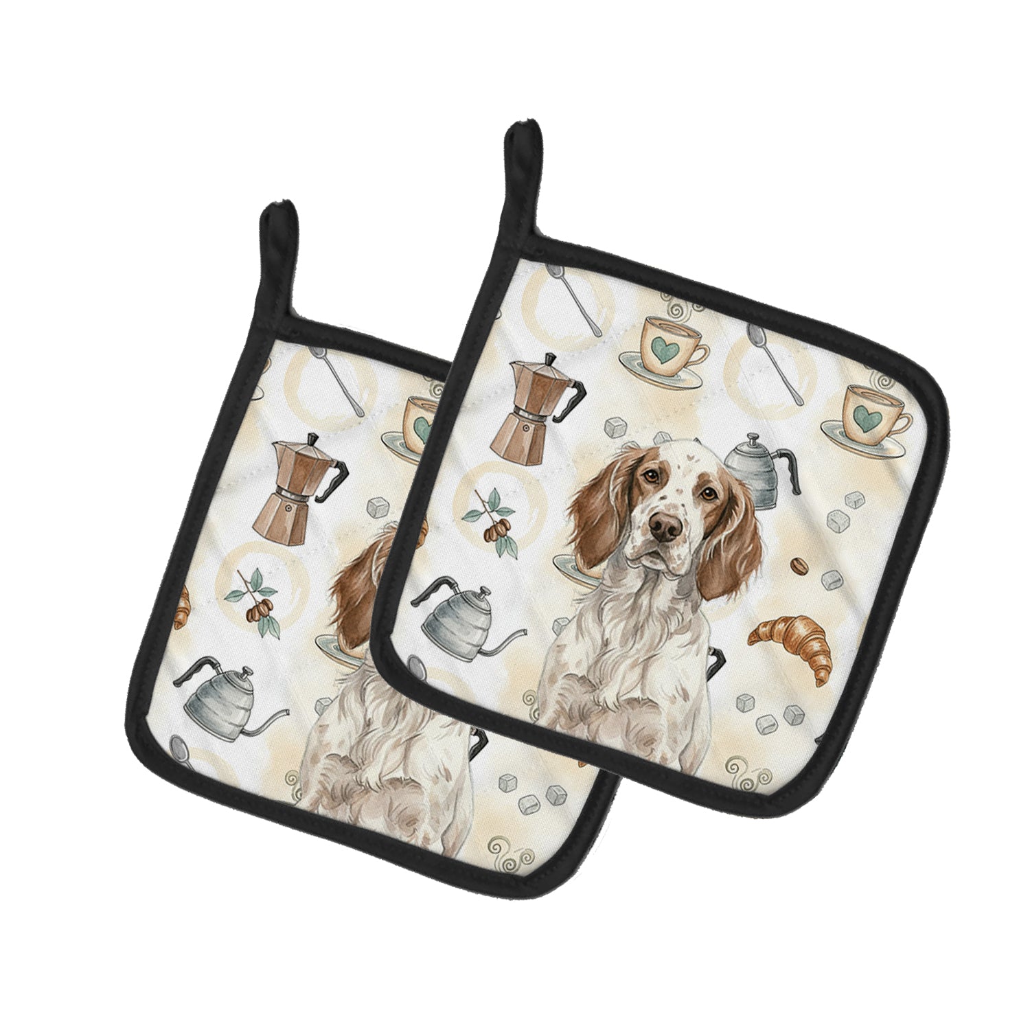 Caroline's Treasures Liver Belton English Setter Coffee Bar Pair of Pot Holders