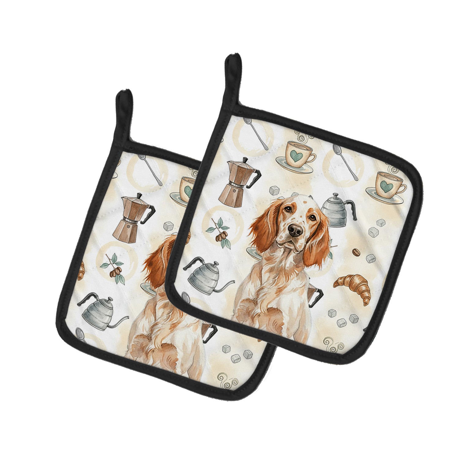 Caroline's Treasures Orange Belton English Setter Coffee Bar Pair of Pot Holders