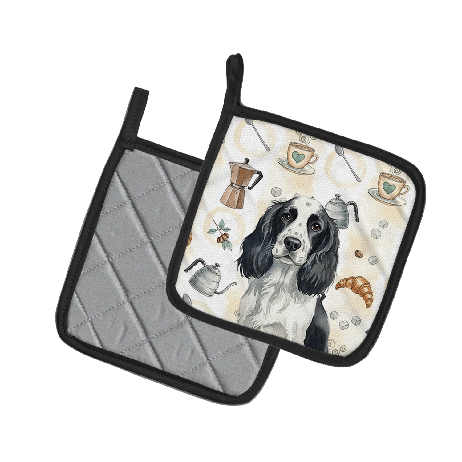 Caroline's Treasures Black and White English Springer Spaniel Coffee Bar Pair of Pot Holders