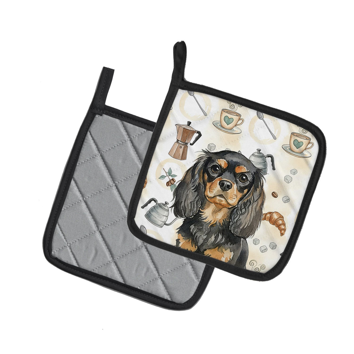Caroline's Treasures Black and Tan English Toy Spaniel Coffee Bar Pair of Pot Holders