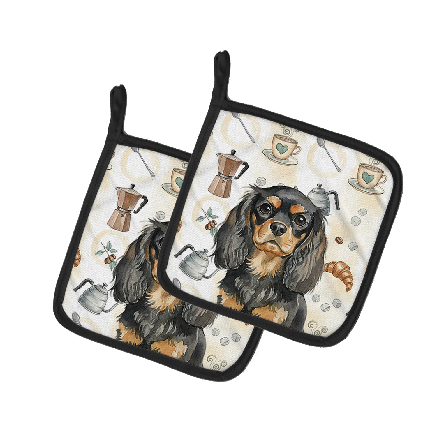Caroline's Treasures Black and Tan English Toy Spaniel Coffee Bar Pair of Pot Holders
