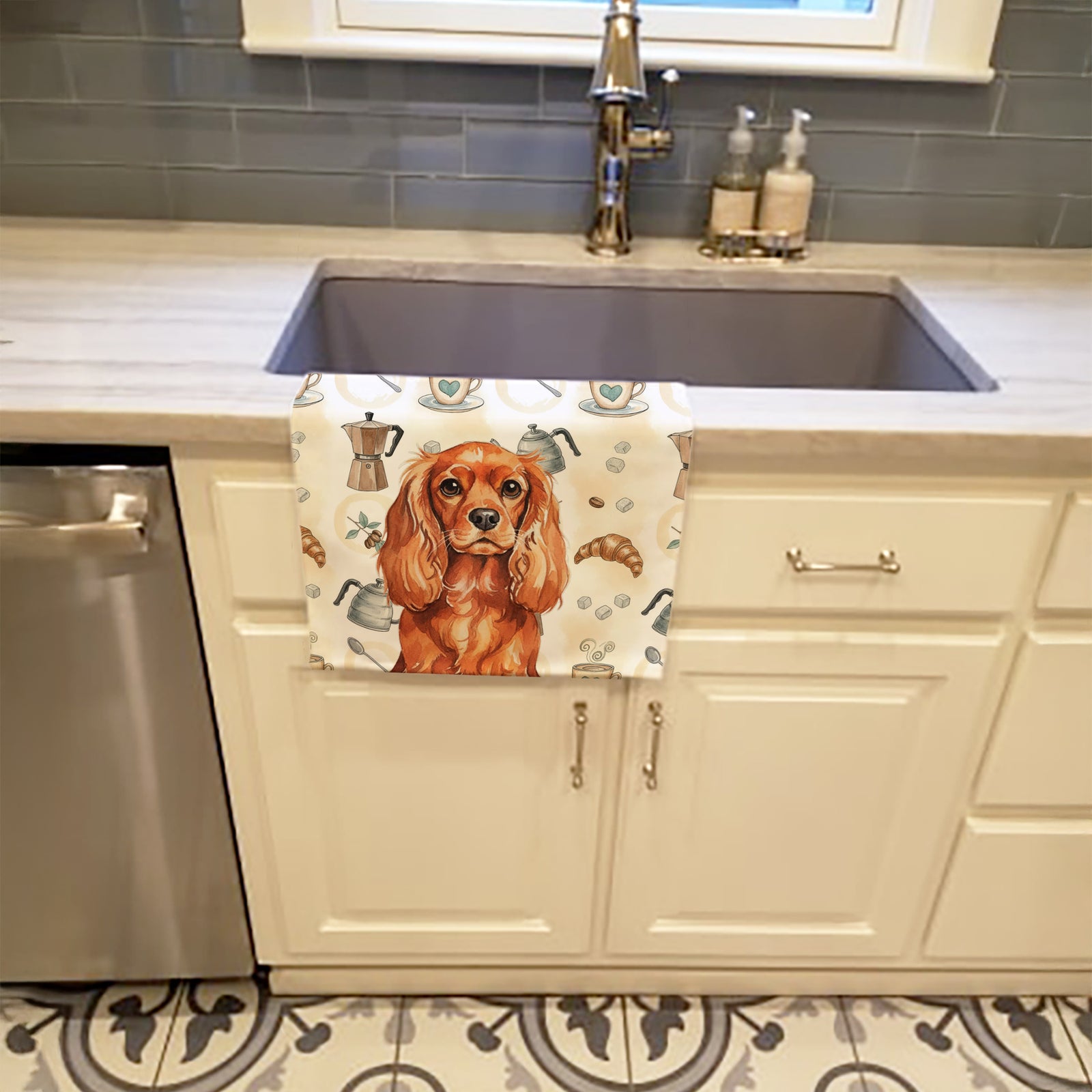 Caroline's Treasures Ruby English Toy Spaniel Coffee Bar Kitchen Towel
