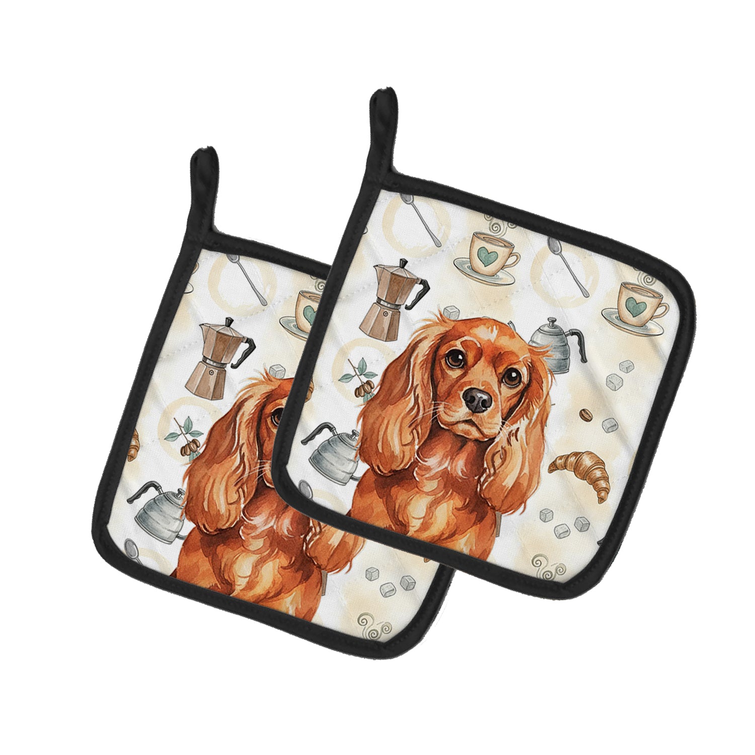 Caroline's Treasures Ruby English Toy Spaniel Coffee Bar Pair of Pot Holders