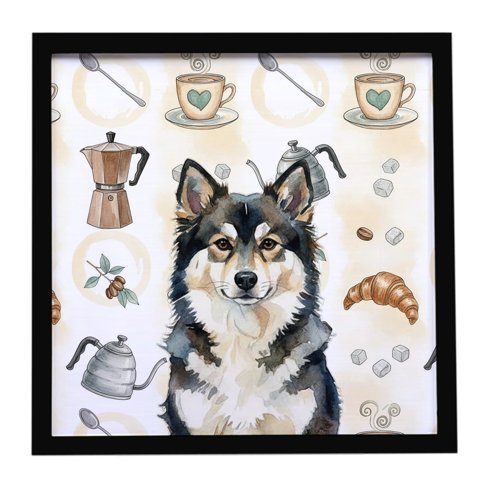 Caroline's Treasures Finnish Lapphund Coffee Bar Framed Metal Print