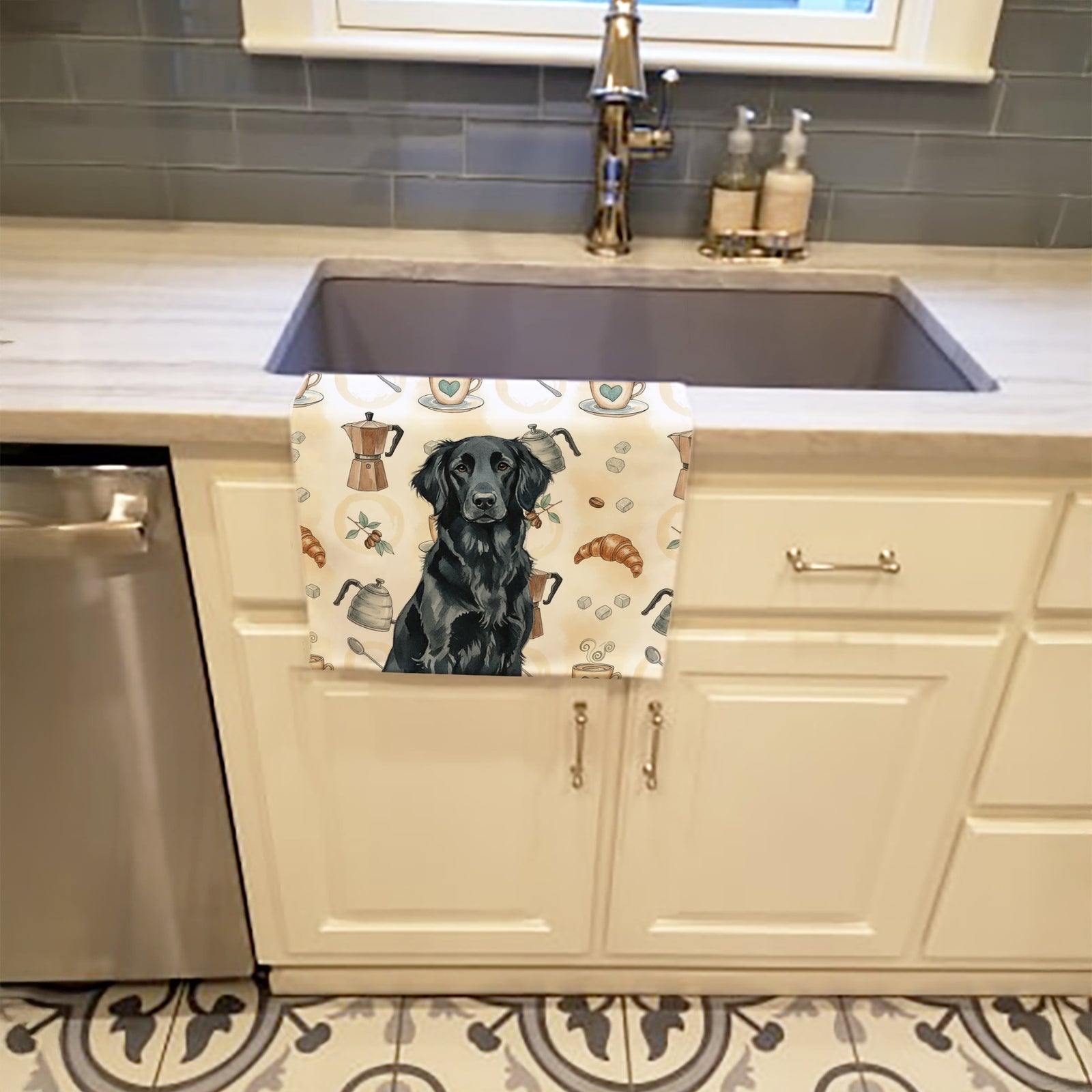 Caroline's Treasures Black Flat-Coated Retriever Coffee Bar Kitchen Towel