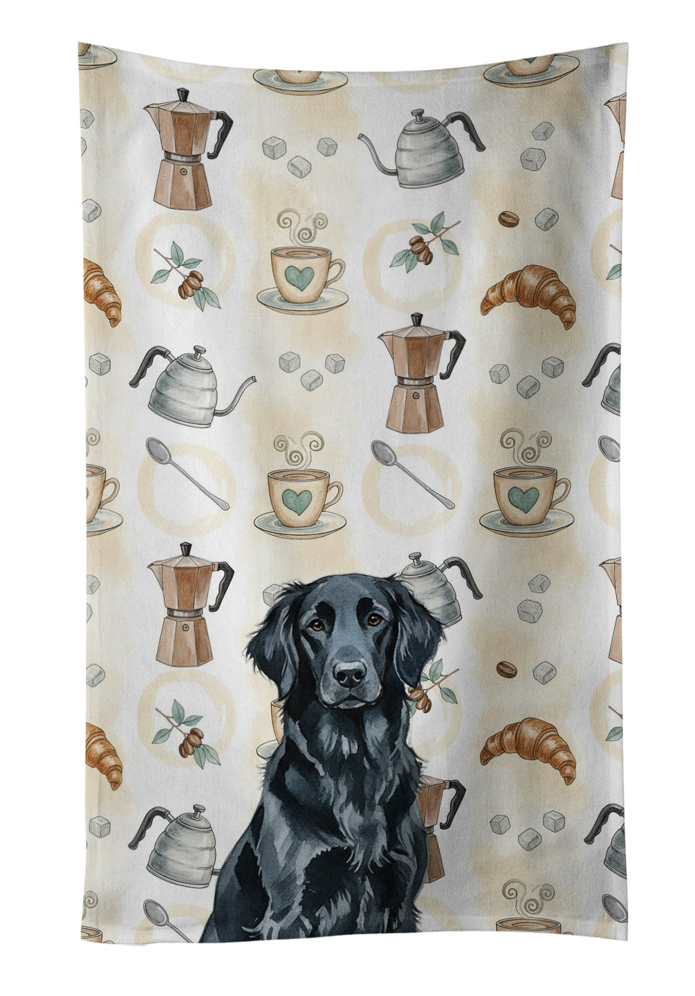 Caroline's Treasures Black Flat-Coated Retriever Coffee Bar Kitchen Towel
