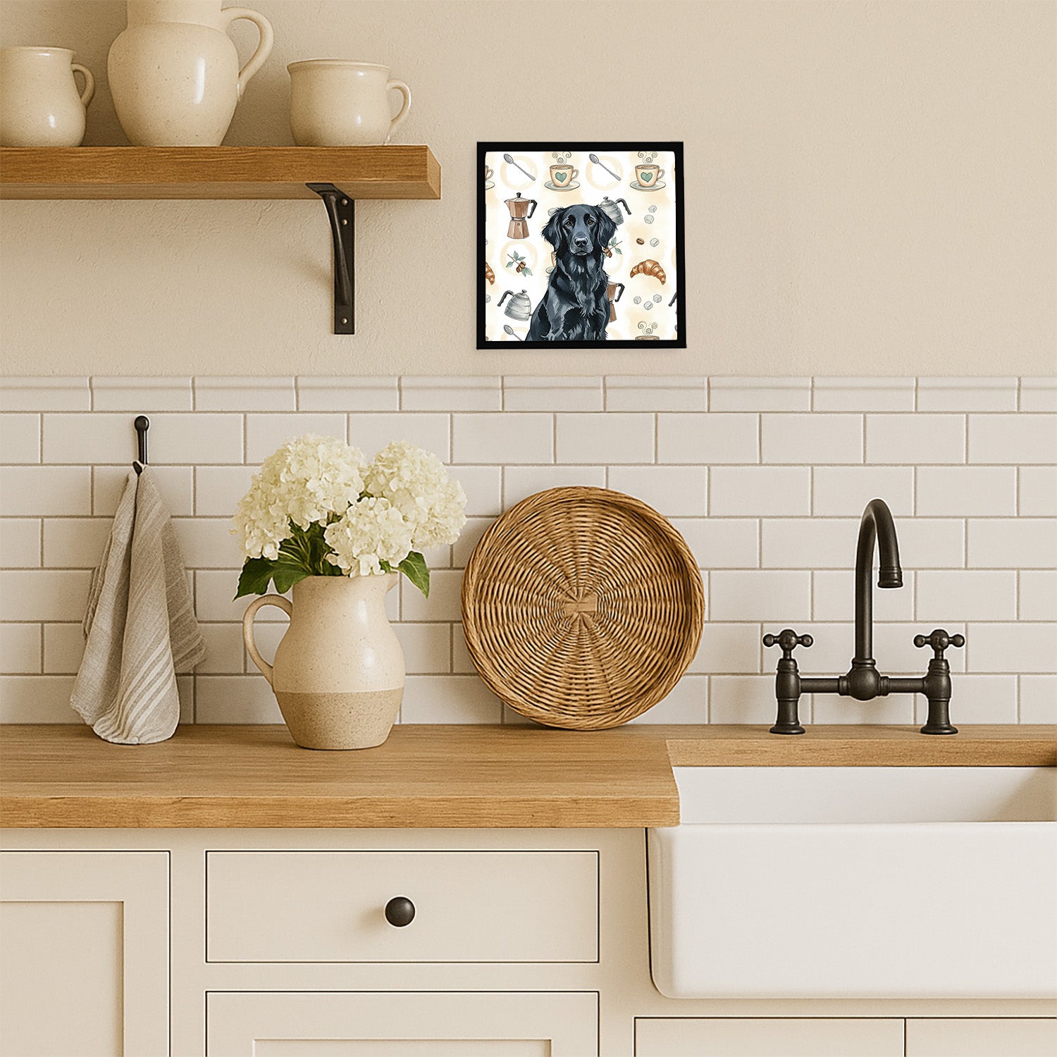 Caroline's Treasures Black Flat-Coated Retriever Coffee Bar Framed Metal Print