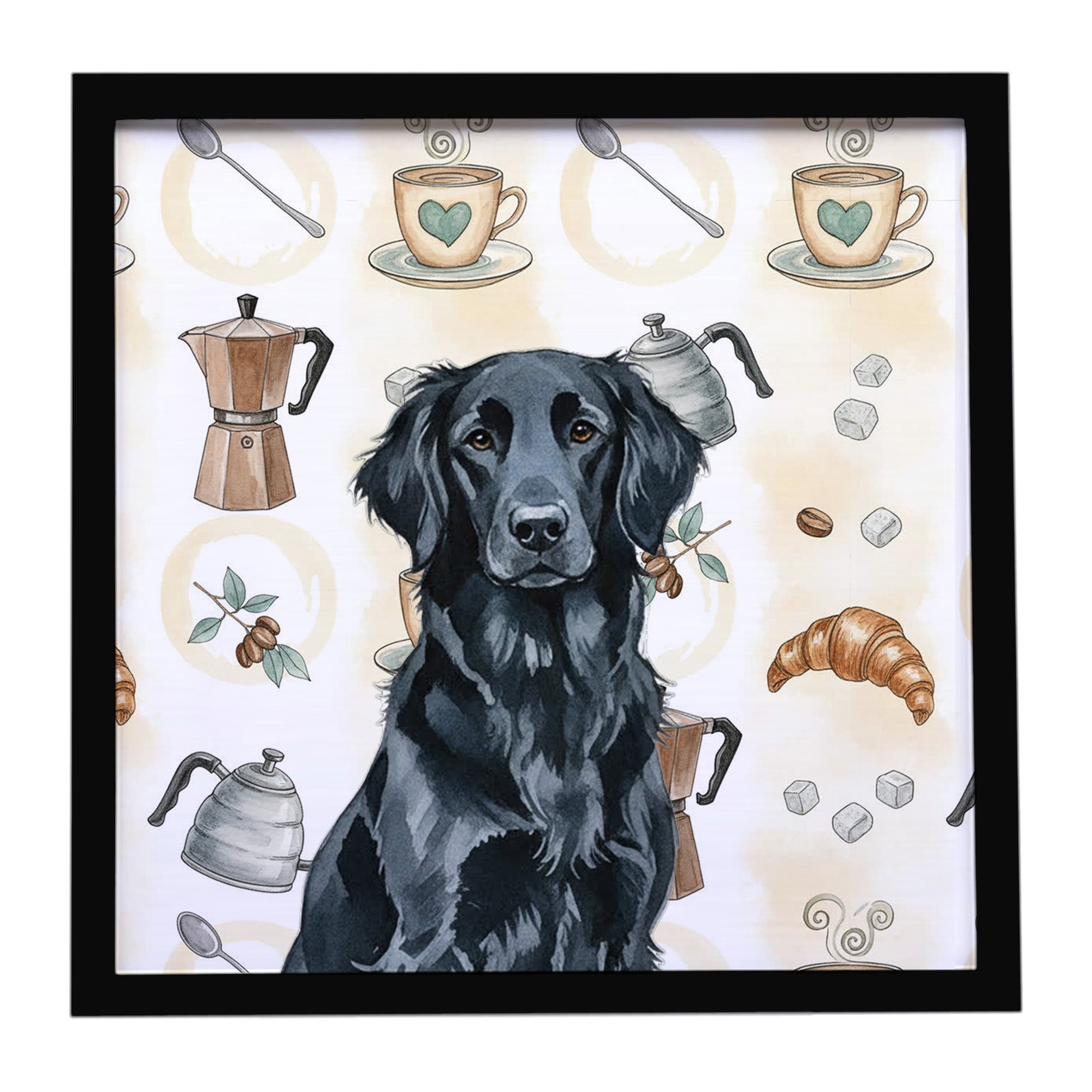 Caroline's Treasures Black Flat-Coated Retriever Coffee Bar Framed Metal Print