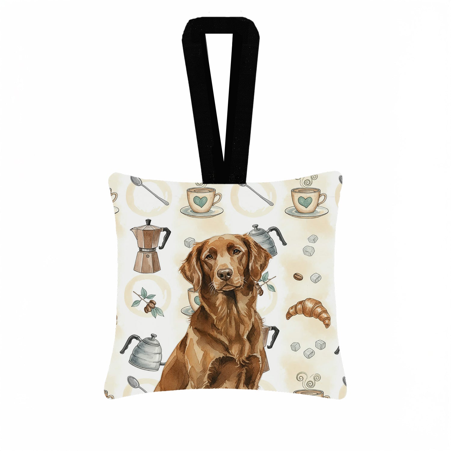 Caroline's Treasures Liver Flat-Coated Retriever Coffee Bar Hanging Square Fabric Ornament 3.5 × 3.5