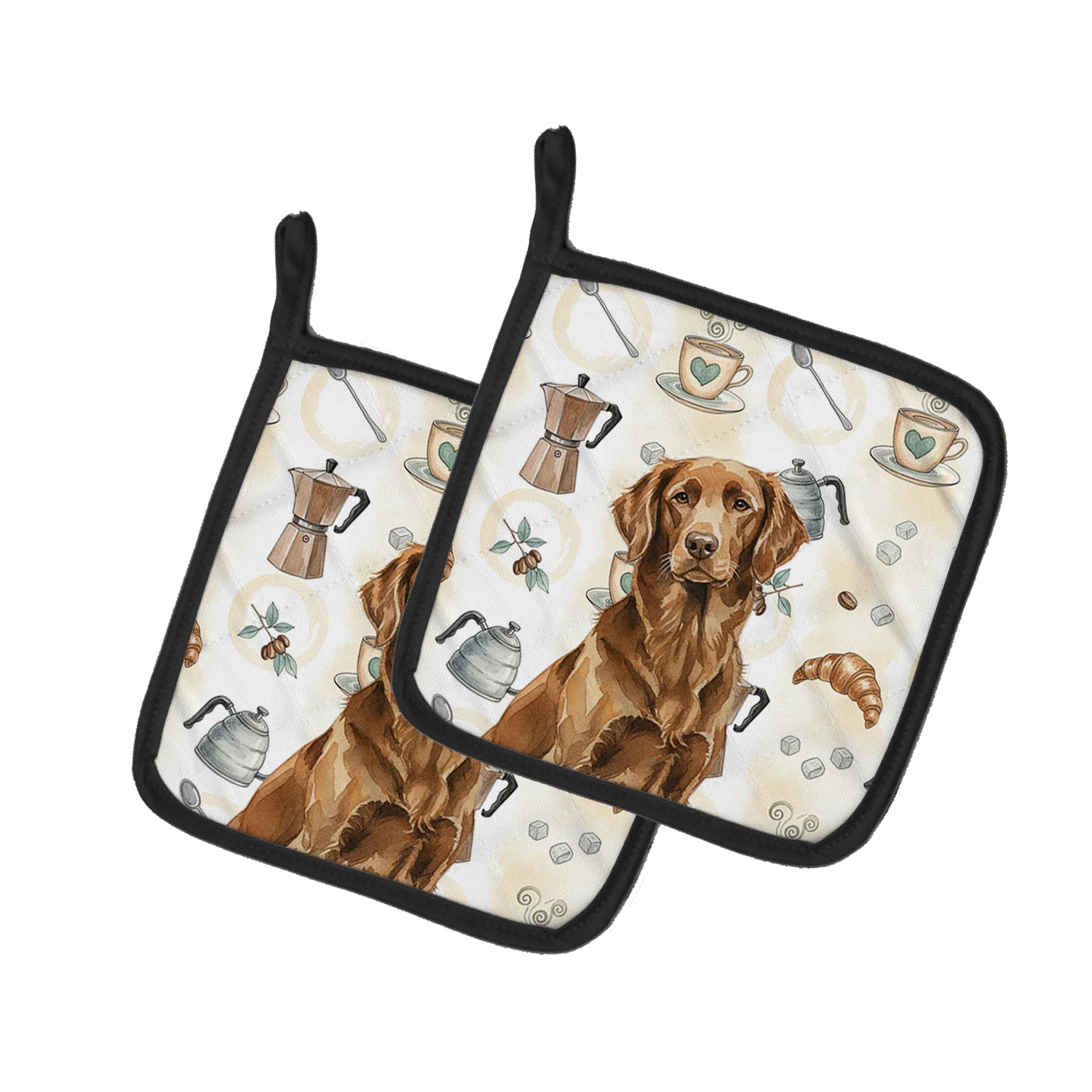 Caroline's Treasures Liver Flat-Coated Retriever Coffee Bar Pair of Pot Holders