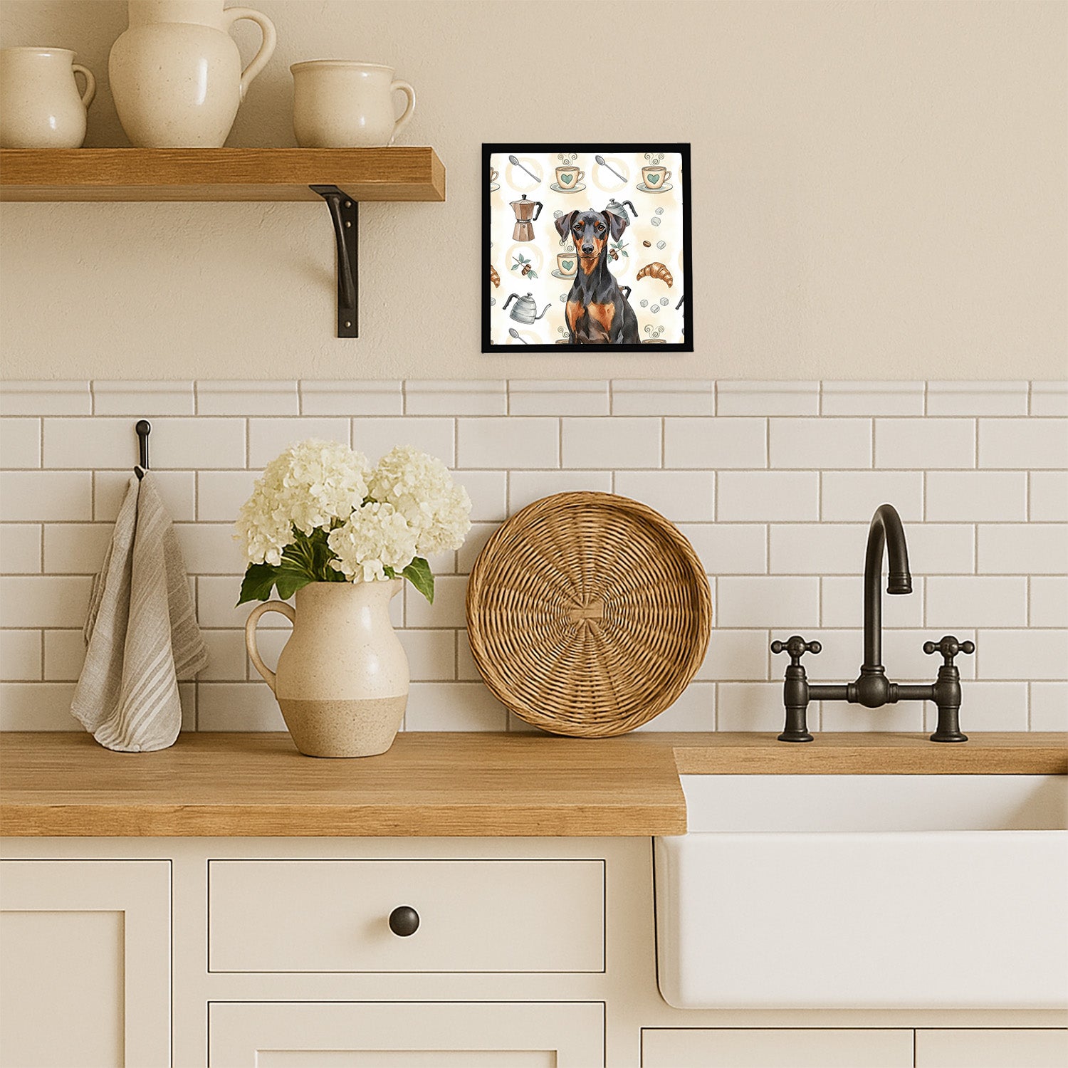 Caroline's Treasures German Pinscher Coffee Bar Framed Metal Print