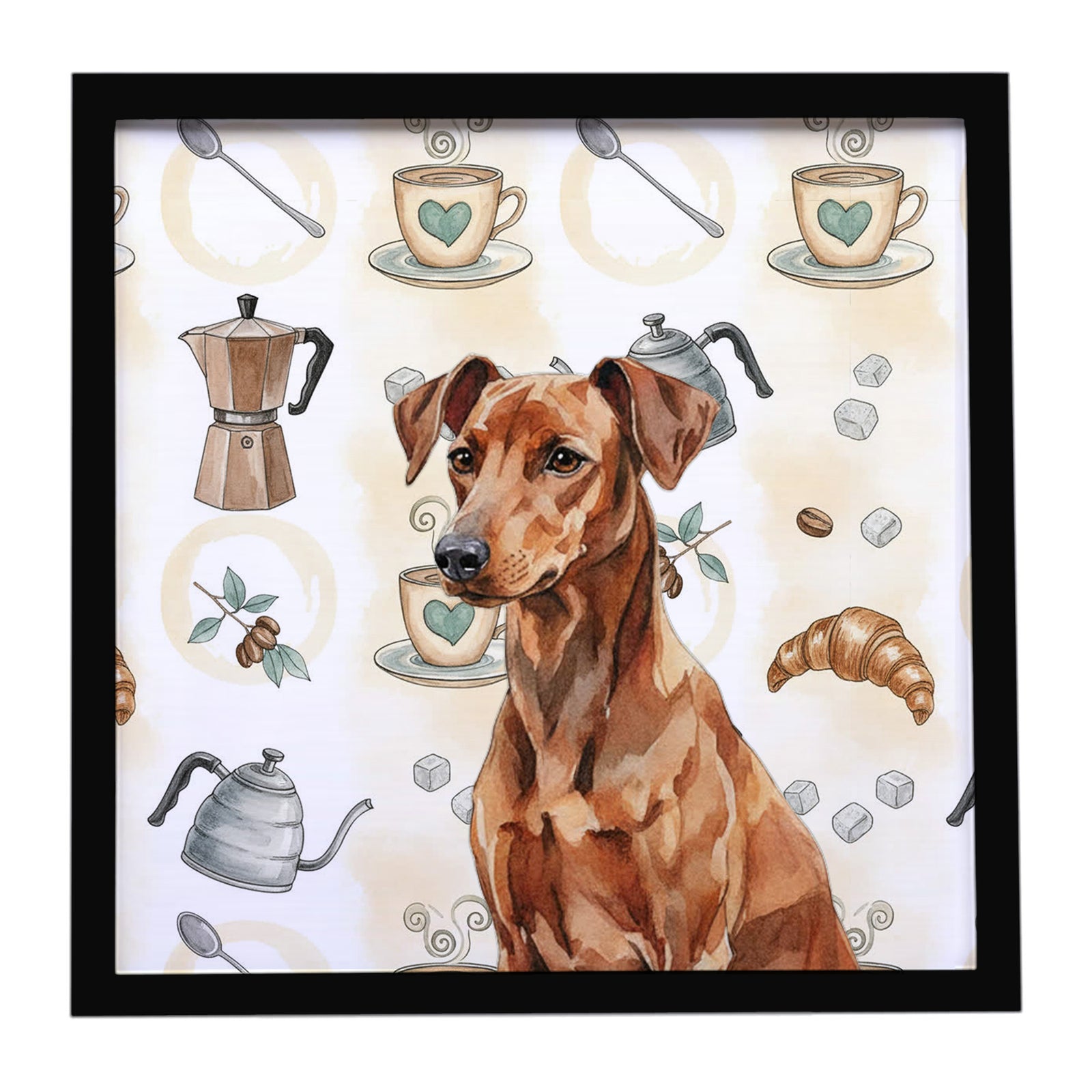 Caroline's Treasures Red German Pinscher Coffee Bar Framed Metal Print