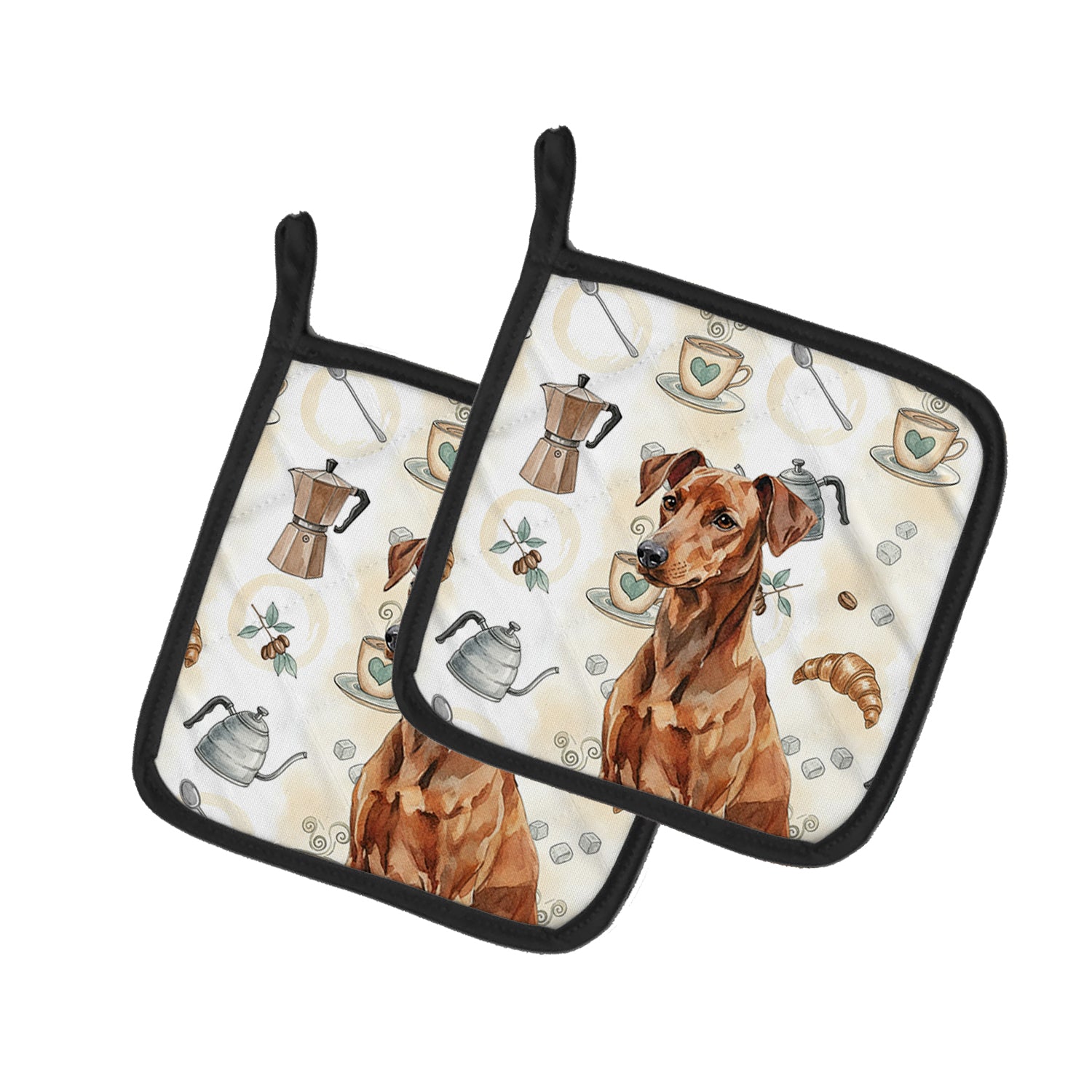 Caroline's Treasures Red German Pinscher Coffee Bar Pair of Pot Holders