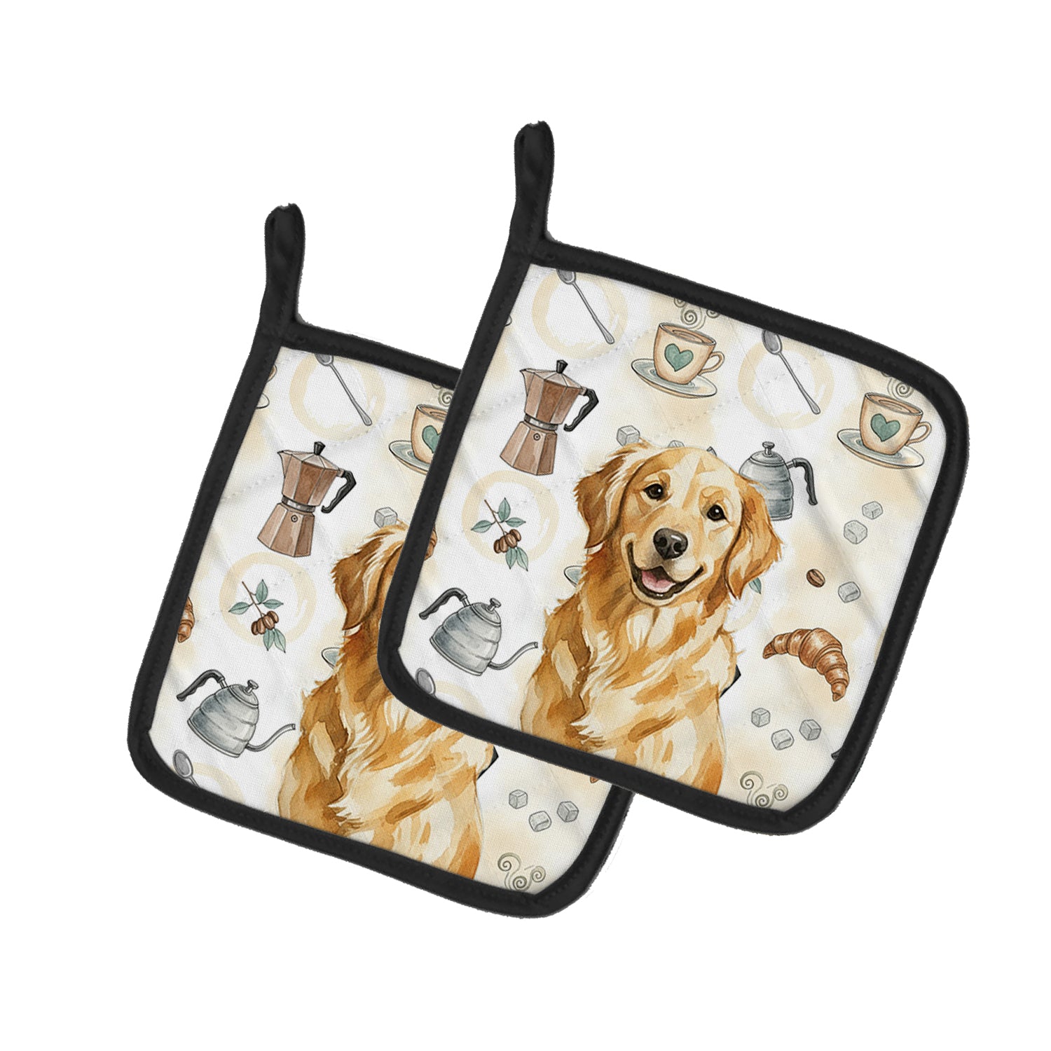 Caroline's Treasures Golden Retriever Coffee Bar Pair of Pot Holders