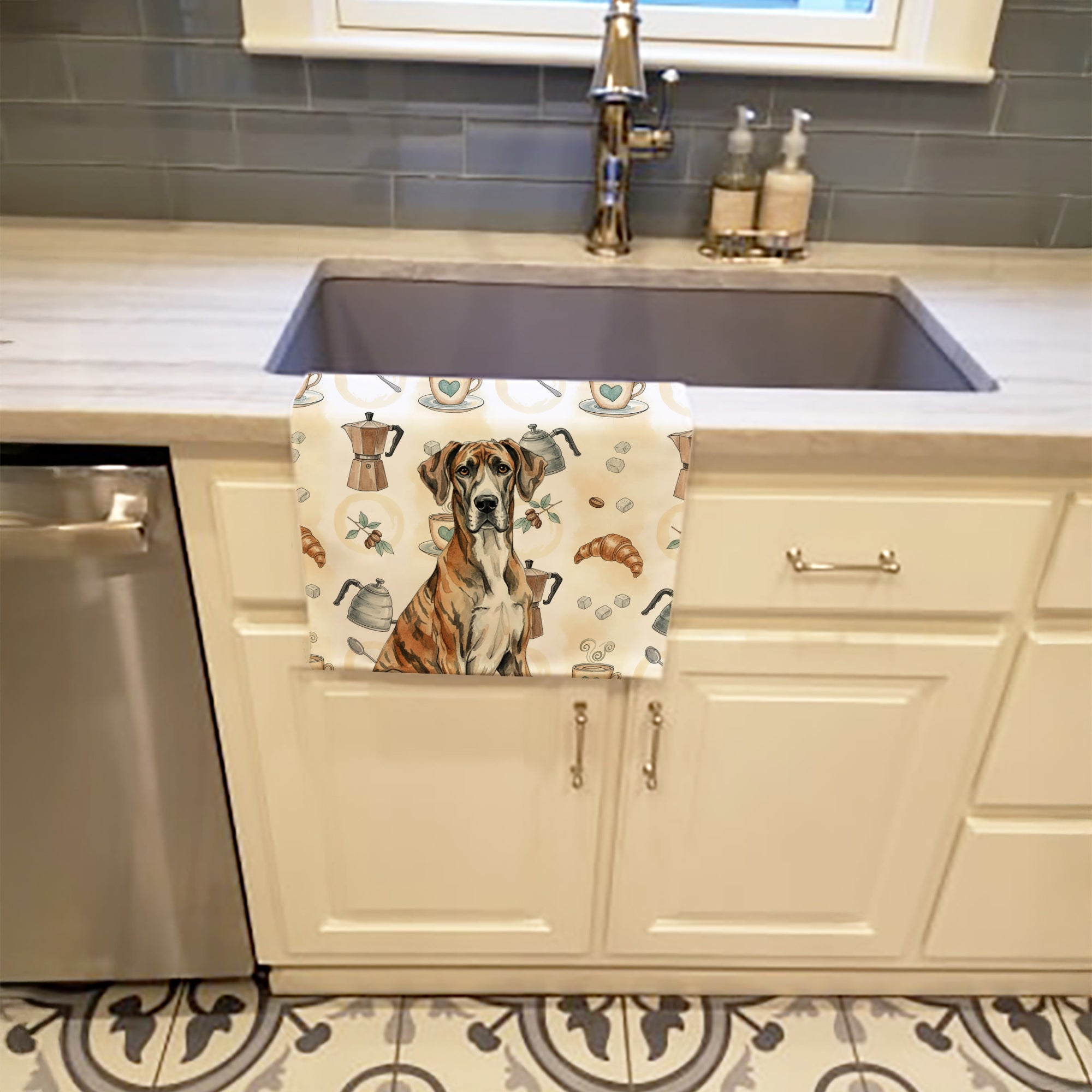 Caroline's Treasures Brindle Great Dane Coffee Bar Kitchen Towel