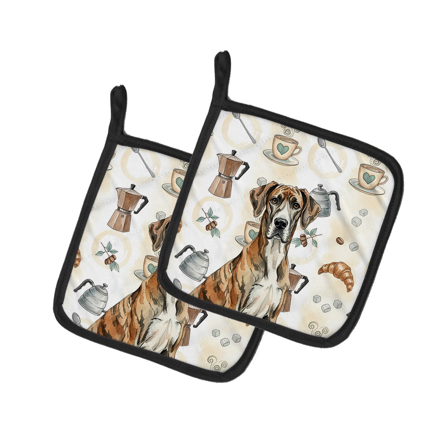 Caroline's Treasures Brindle Great Dane Coffee Bar Pair of Pot Holders