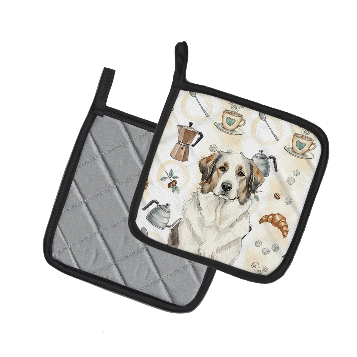 Caroline's Treasures Badger Great Pyrenees Coffee Bar Pair of Pot Holders