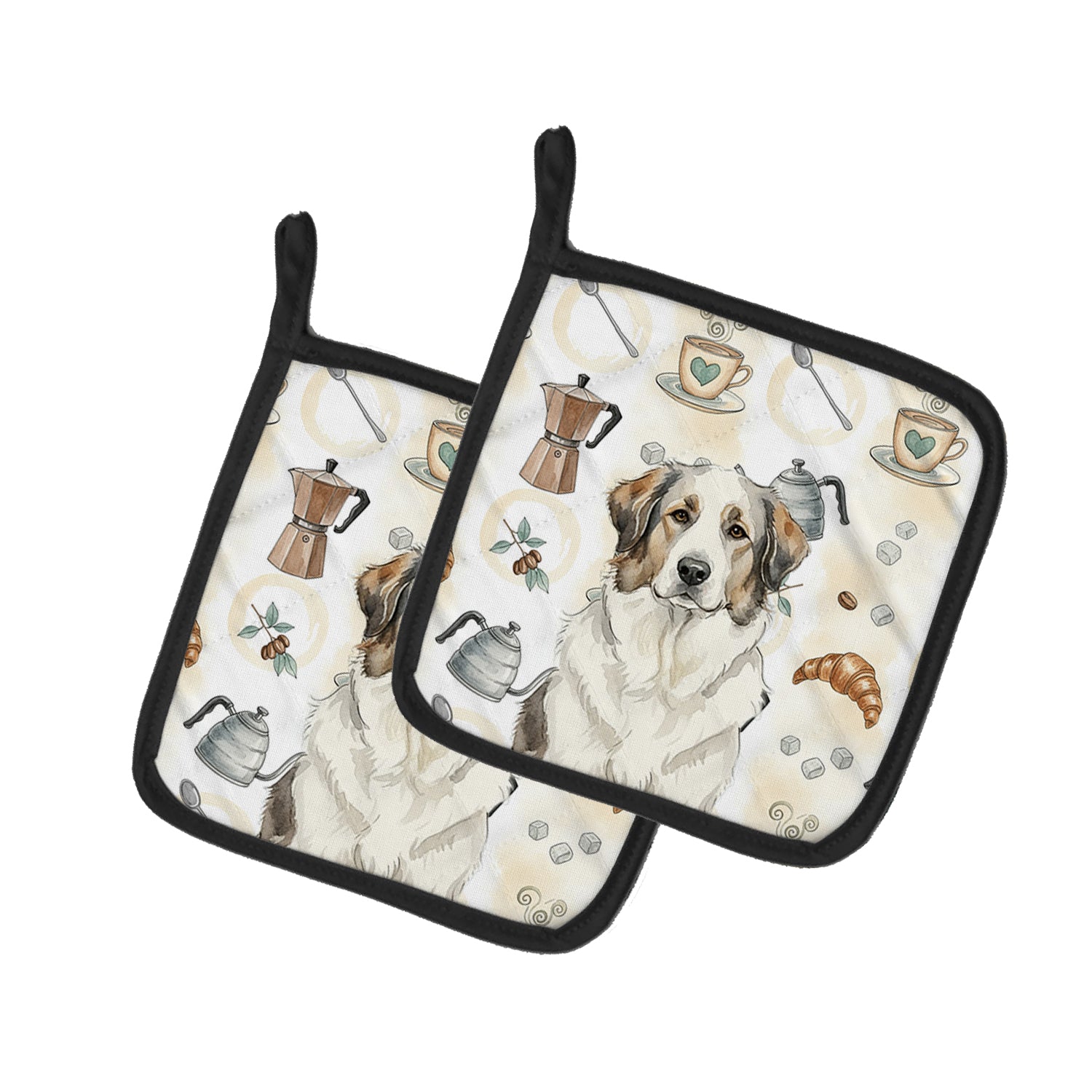 Caroline's Treasures Badger Great Pyrenees Coffee Bar Pair of Pot Holders