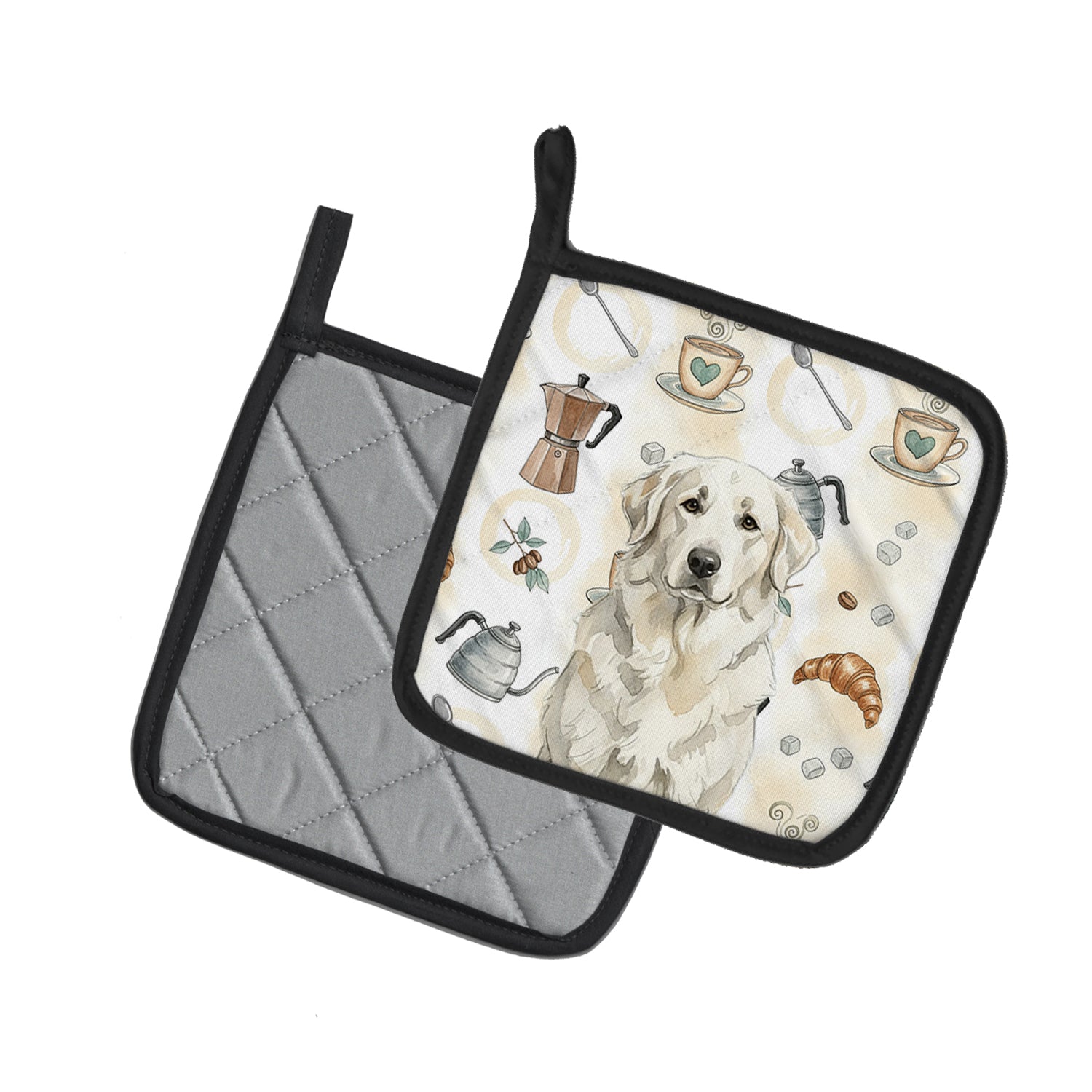 Caroline's Treasures White Great Pyrenees Coffee Bar Pair of Pot Holders