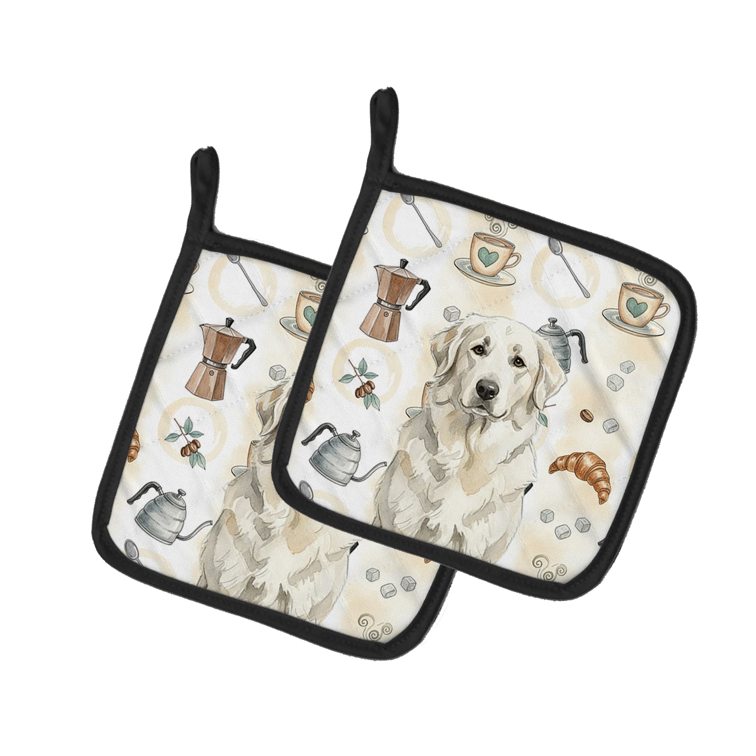 Caroline's Treasures White Great Pyrenees Coffee Bar Pair of Pot Holders
